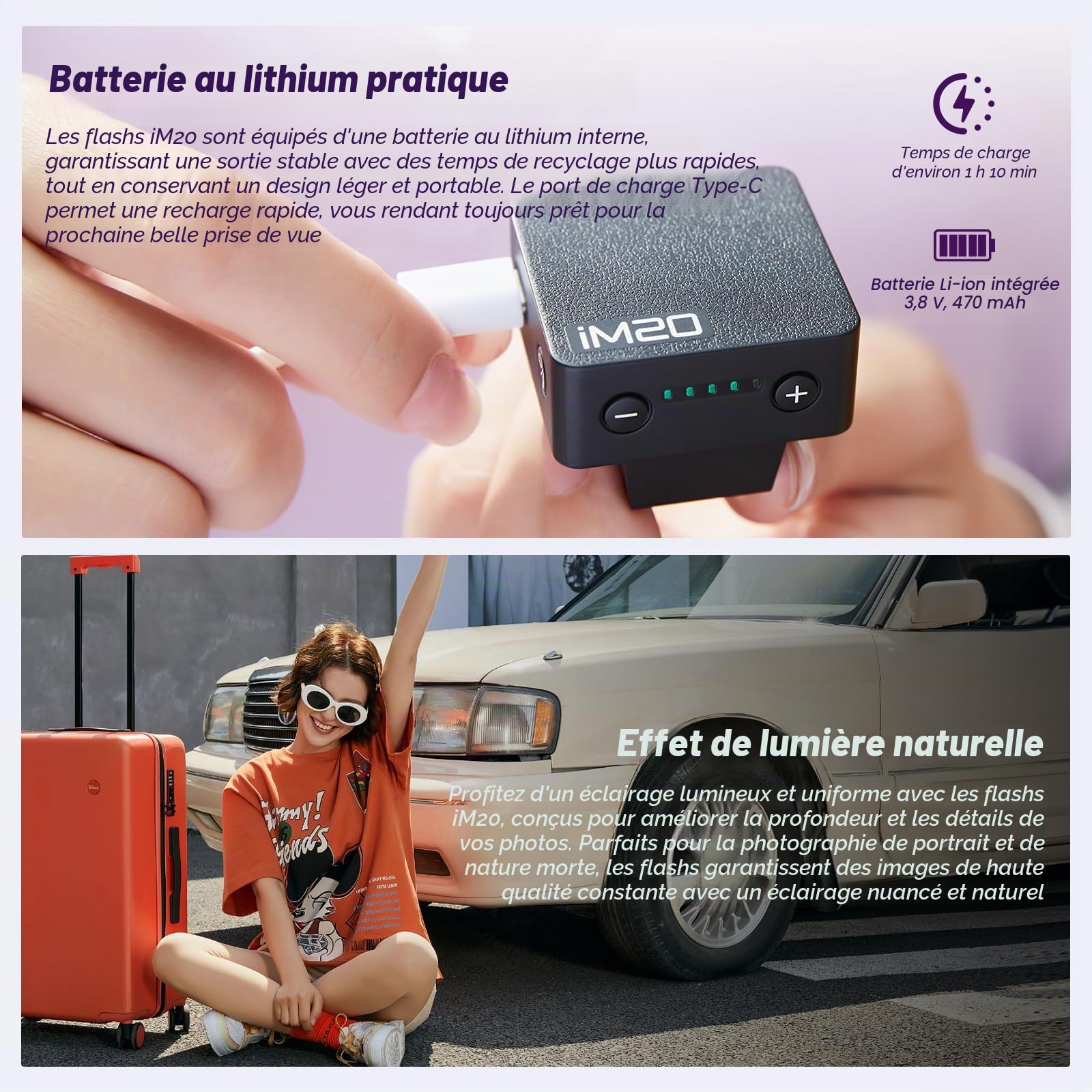 GODOX iM20 Mini Flash pour Appareil Photo, 5 Niveaux de Puissance, 6000 K ± 200 K avec dôme de Diffusion