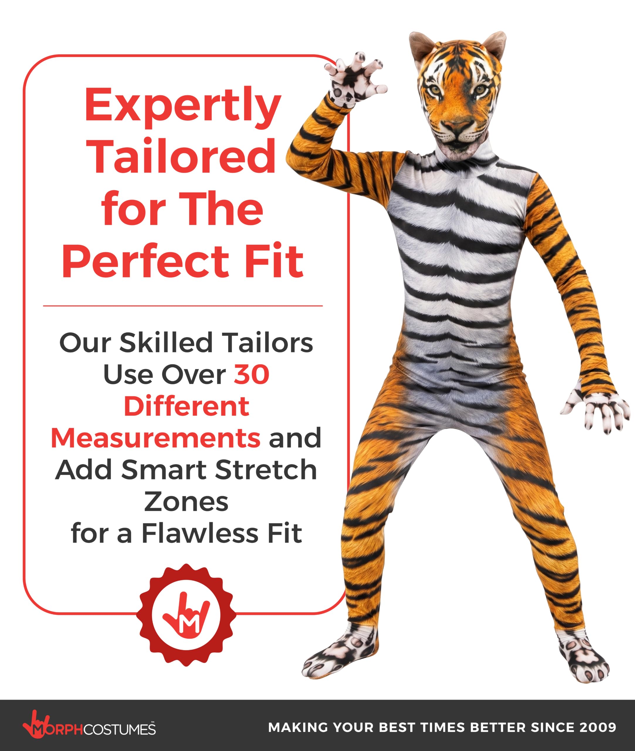 Morphsuits Disfraz Tigre Niño, Disfraz de Felino Halloween Niño | Mono Integral con Estampado de Tigre, Cierre de Cremallera, Perfecto para Halloween, Ideal para Cosplay