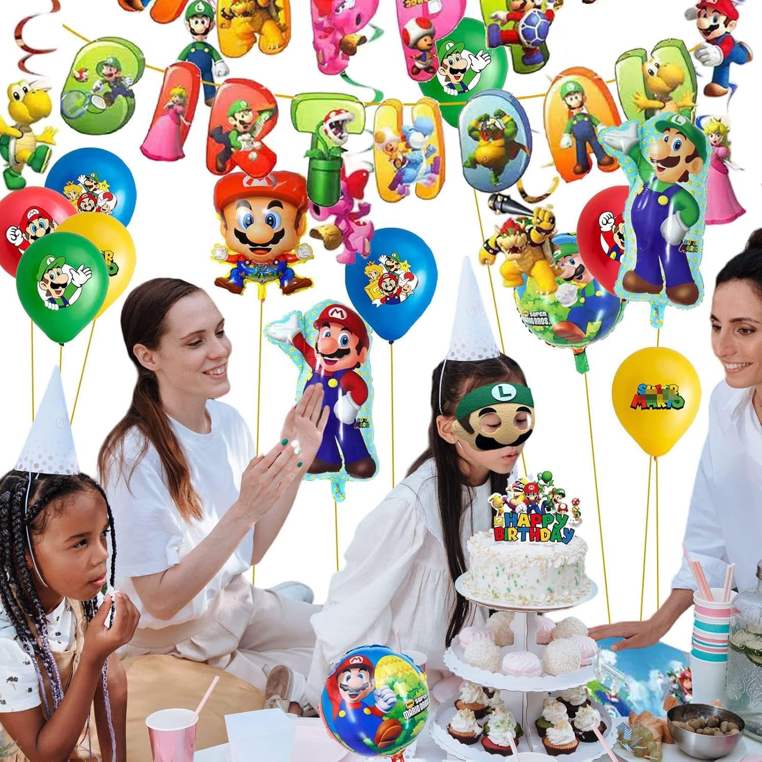 Set di decorazioni per compleanno per bambini da 87 pezzi, Include striscione, Decorazione per torta, Tovaglia, Vassoio di carta, Palloncino, Tovagliolo di carta, Maschera per gli occhi