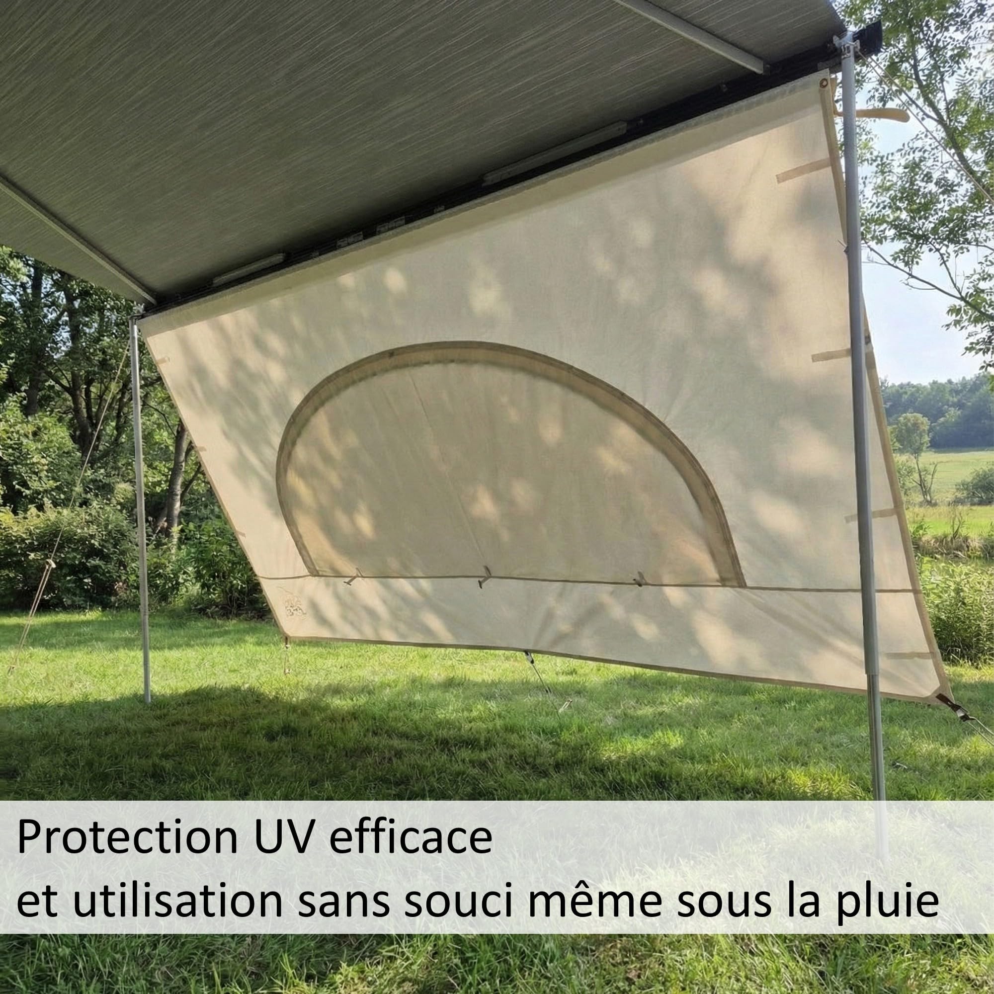 AIRIS Paroi avant d'auvent pour camping-car et caravane 390 x 190 cm – Brise-vue et protection solaire pour auvents, tissu mélangé de coton de qualité supérieure, imperméable, forte protection solaire