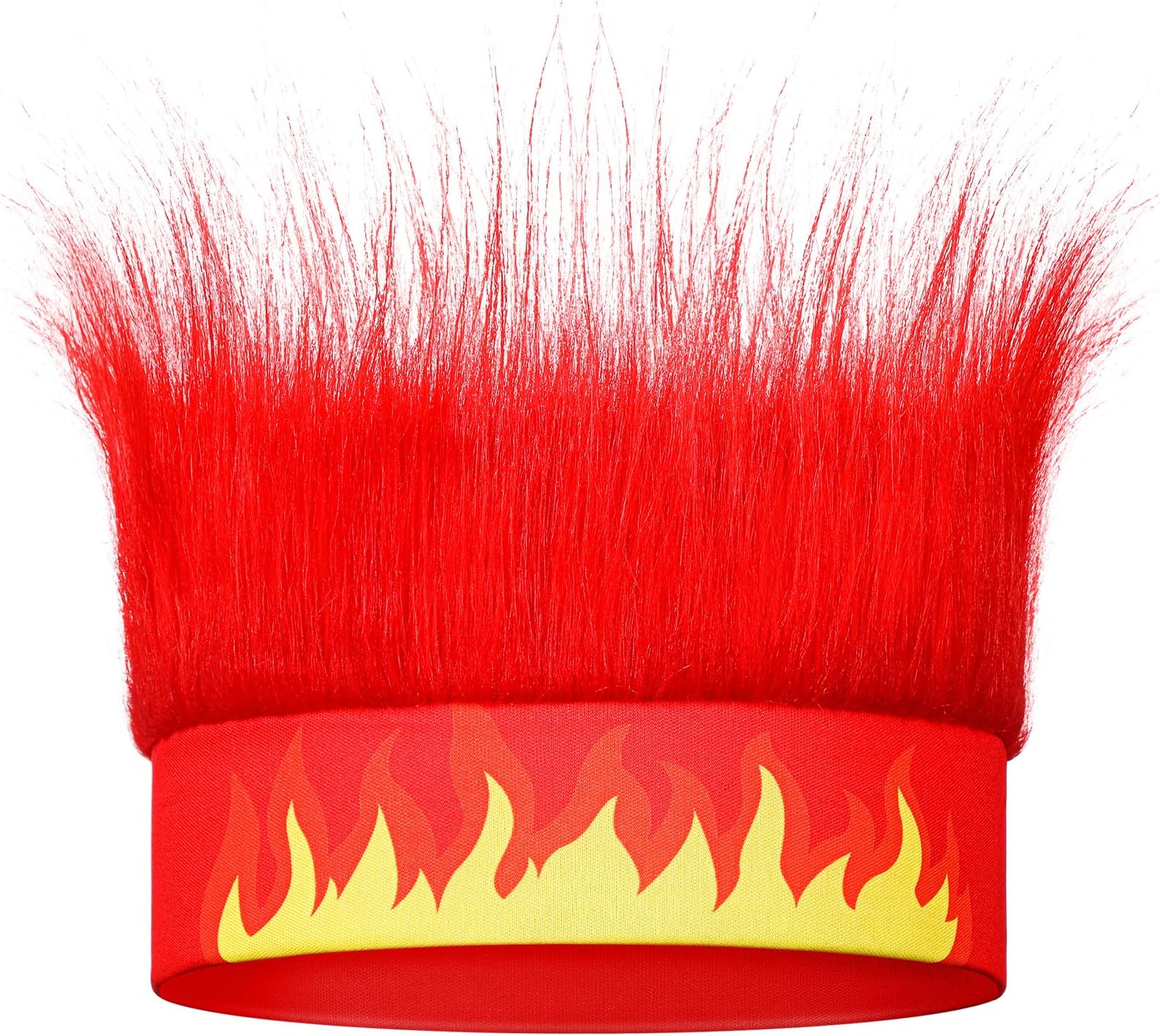 Hairy Headband Hat Red Costume Accessory Fire Flame Wig Fun Crazy Hair Wig for Halloween Cosplay Spirit Party