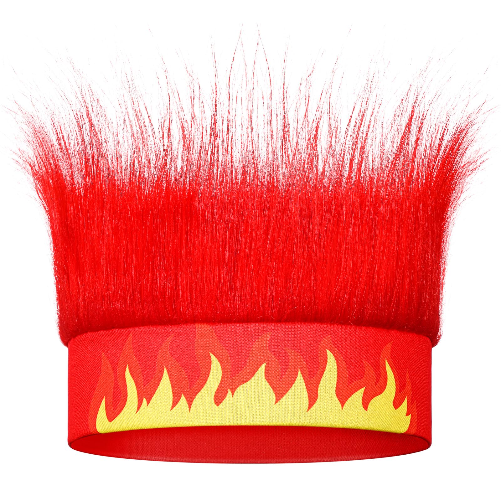 Hairy Headband Hat Red Costume Accessory Fire Flame Wig Fun Crazy Troll Hair Wig for Halloween Cosplay Spirit Party