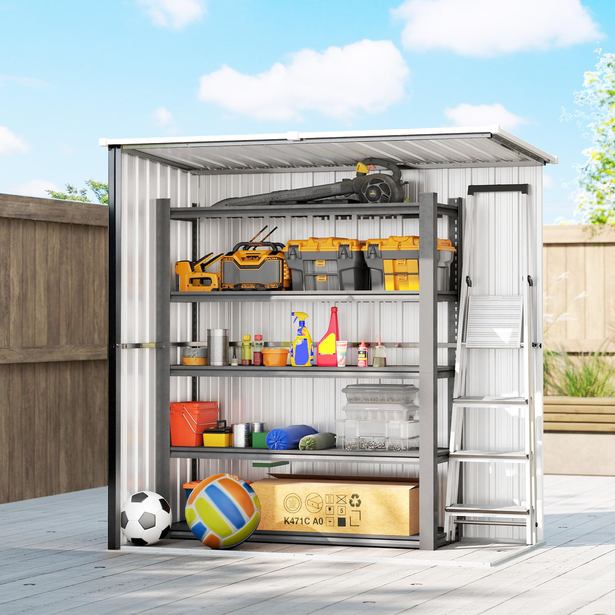 Outsunny Caseta de Jardín Exterior 1,37 m², 163x89x163 cm, Cobertizo de Jardín Exterior Metálico con Techo Inclinado, Puertas con Pestillo y Guantes para Almacenamiento de Herramientas, Gris Oscuro — view 6