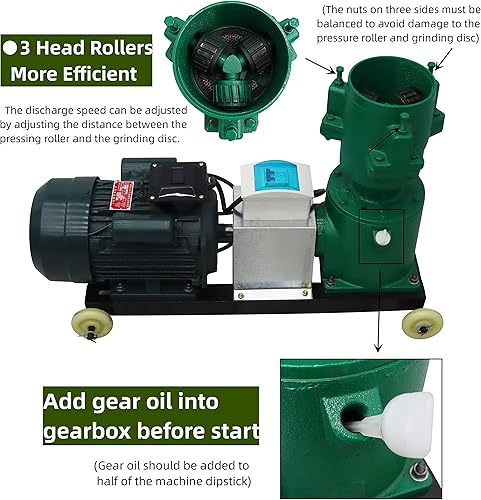 Miniatura 2 de HayWHNKN 10mm Feed Pellet Machine Farm Animal Pellet Mill Machine Chicken Duck Feed Pellet Mill Machine with 3 Head Rollers 220V 200kgh
