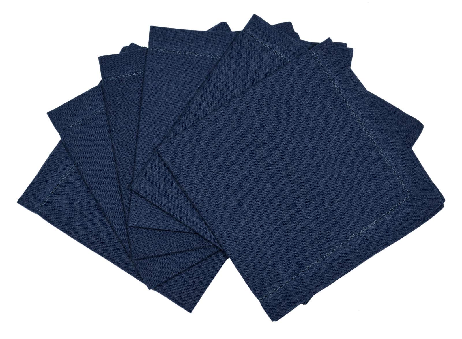 Penguin Home Navy Hemstitched Pure Cotton Washable And Reusable Oversized Kitchen Cloth Napkins 6 Pack, Cloth Napkins For Table Dining, Events, Parties, Lunch - 50 X 50 Cm, Solid Set Of 6 (Gsm 190)