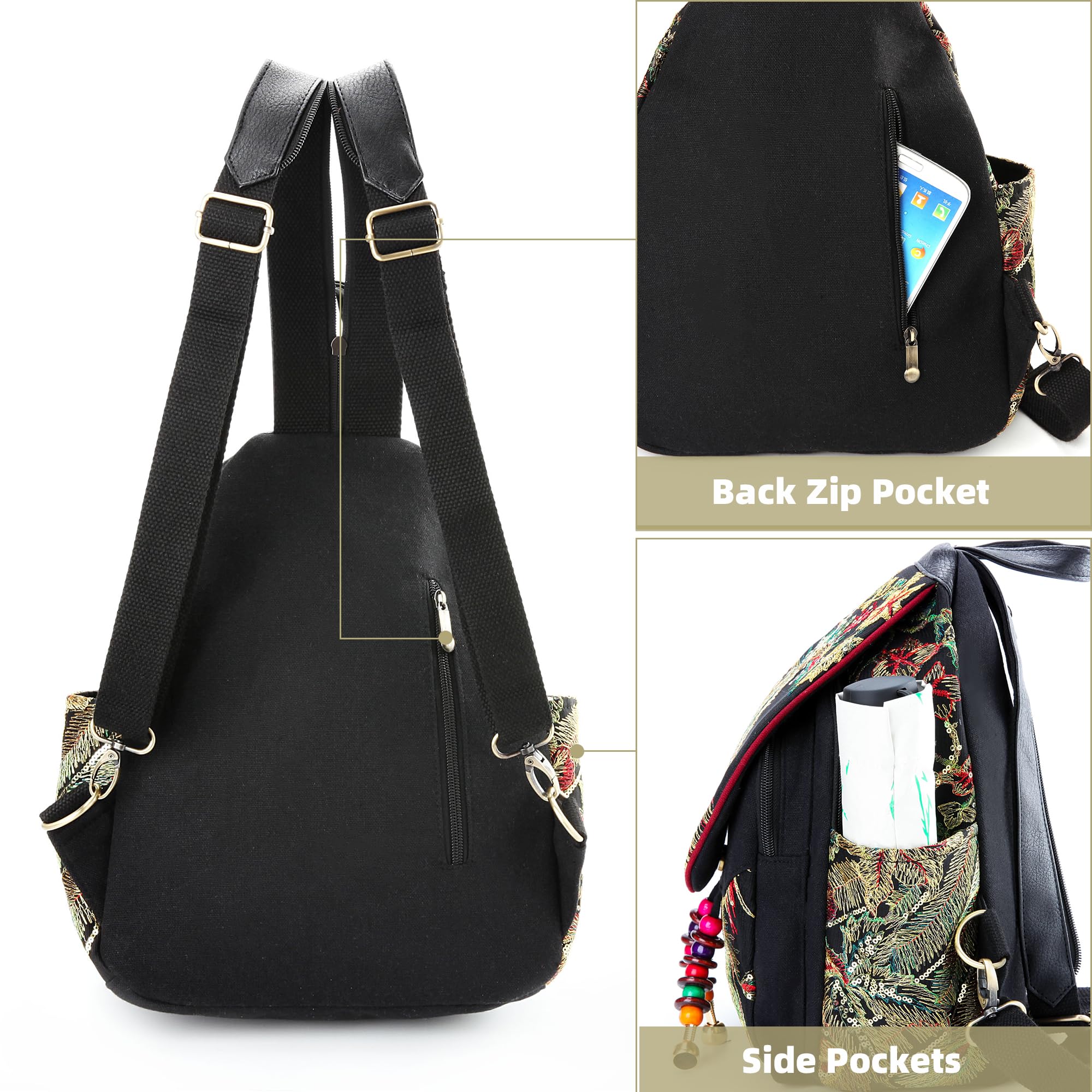 Goodhan Zaino da donna in tela, casual, borsa a tracolla, vintage, resistente, antifurto, da viaggio