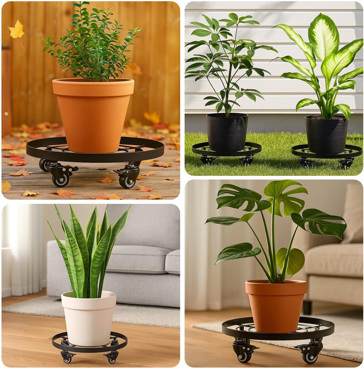 3 Packs 13.6 Inch Large Metal Plant Caddy with Wheels Plant Dolly with Casters Heavy-duty Rolling Wheeled Plant Stand for Indoor Outdoor Flower Pot Mover Rollers Coasters Black, Strong Load Capacity