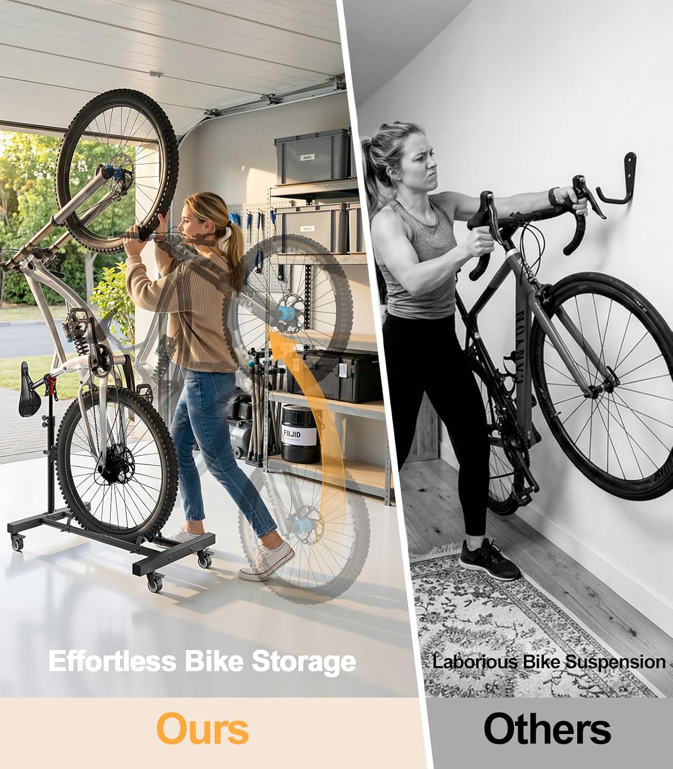 Housolution Vertical Bike Stand with 360°Wheels up to 29", [2 Pack]Adjustable Height, No Drilling holds up to 80lbs, Freestanding Bike Rack for Garage & Apartment, Bike Stand Floor for MTB/Road Bikes