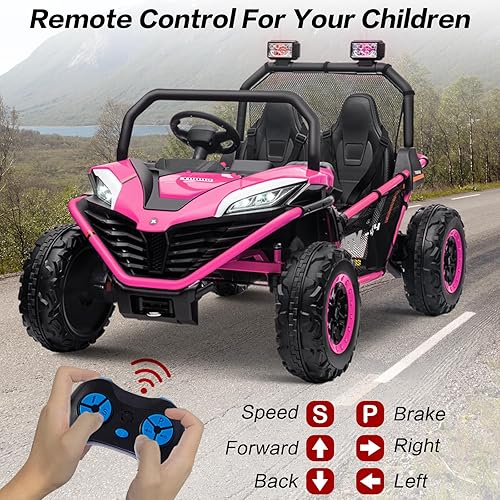Miniatura 4 de ALINUX Vehículos eléctricos todoterreno de 24 V 10 AH de 2 plazas UTV, 4WD todoterreno para niños con control remoto, Bluetooth, velocidad máxima de