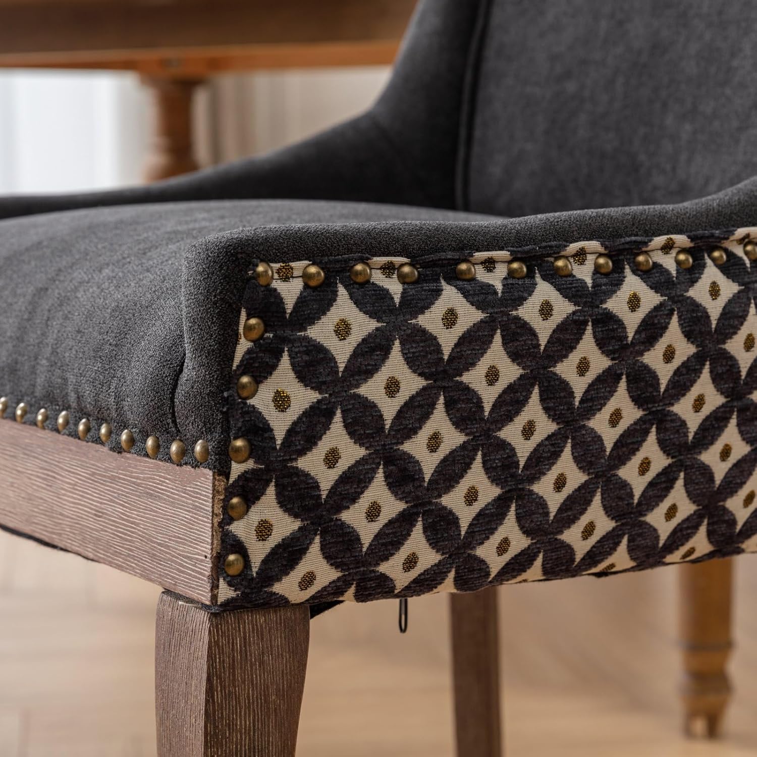 GDFStudio Upholstered Dining Chairs Set of 2,Mid Century Modern Dining Room Chairs with Solid Wood Frame Bronze Nail Head,Armless Accent Chair for Living Room Kitchen Restaurant 36.4" H Black