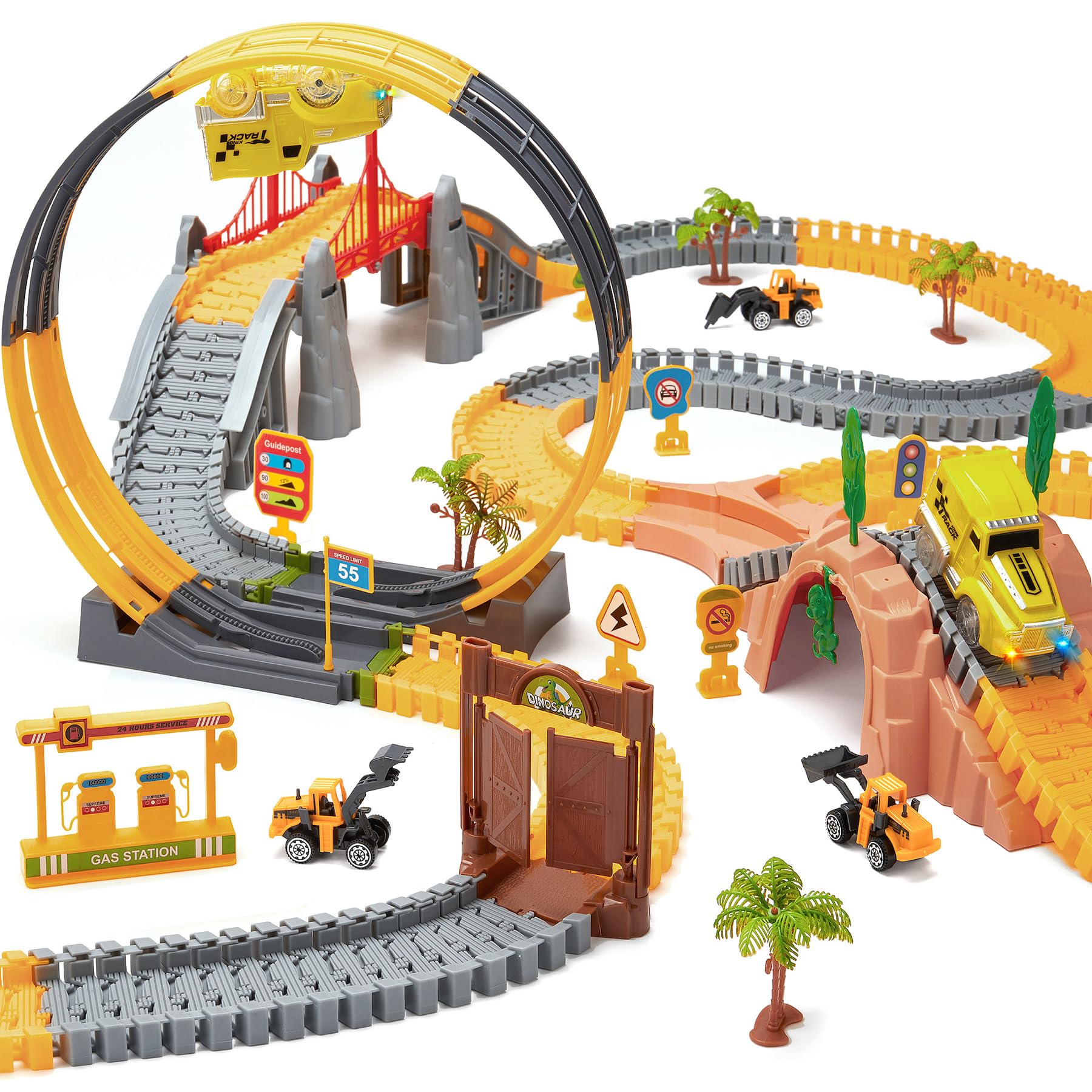 OR OR TU 342Stück Rennstrecke Spielzeug ab 3 4 5 6 jahre Kinder Auto Rennbahn Autobahn Eisenbahn 2 Elektrisch Rennfahrzeug Cars Flexibel 360° Autorennbahn Schienen Ingenieurwesen Geschenk Jungen
