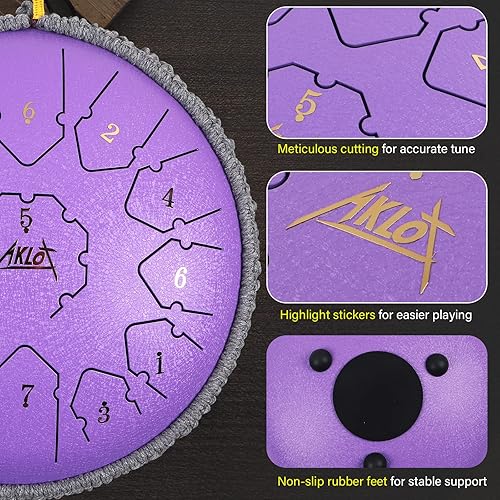 Vista 14 de AKLOT - Tambor de lengua de acero, 10 pulgadas, 11 notas, tambor de tanque de percusión C, kit de tambor de acero de percusión con mazos de tambor