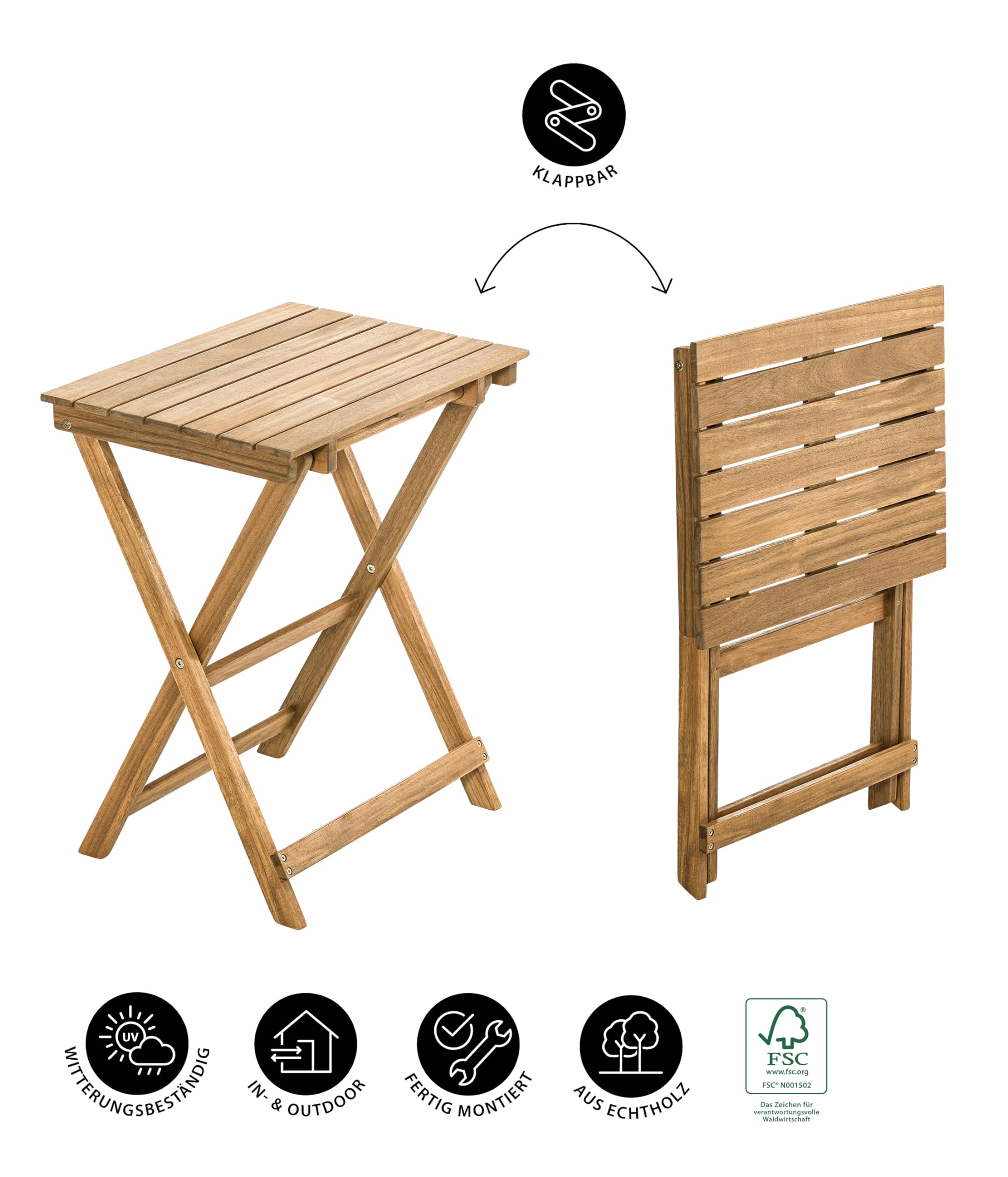 Dehner Klapptisch Macao, ca. 60 x 50 x 36 cm, aus FSC® - zertifiziertem Akazienholz, geölt, natur
