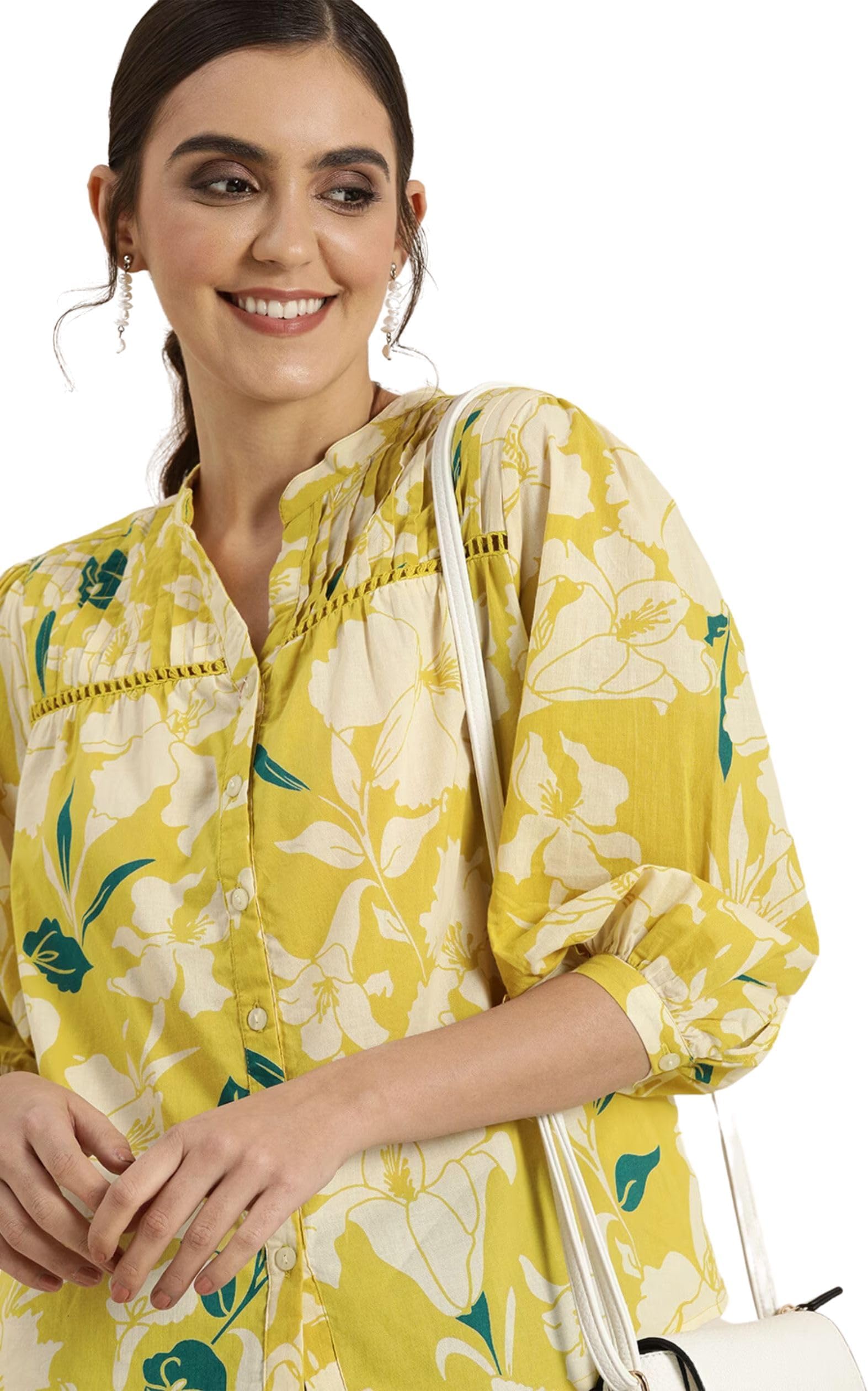 Women Cotton Floral Regular Fit Tunic Shirt