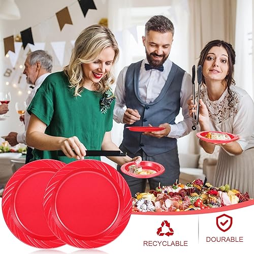 Miniatura 3 de Zhehao 400 platos desechables de plástico a granel redondos para fiestas, postres, cumpleaños, bodas, barbacoas, viajes y eventos (rojo, 6 pulgadas)