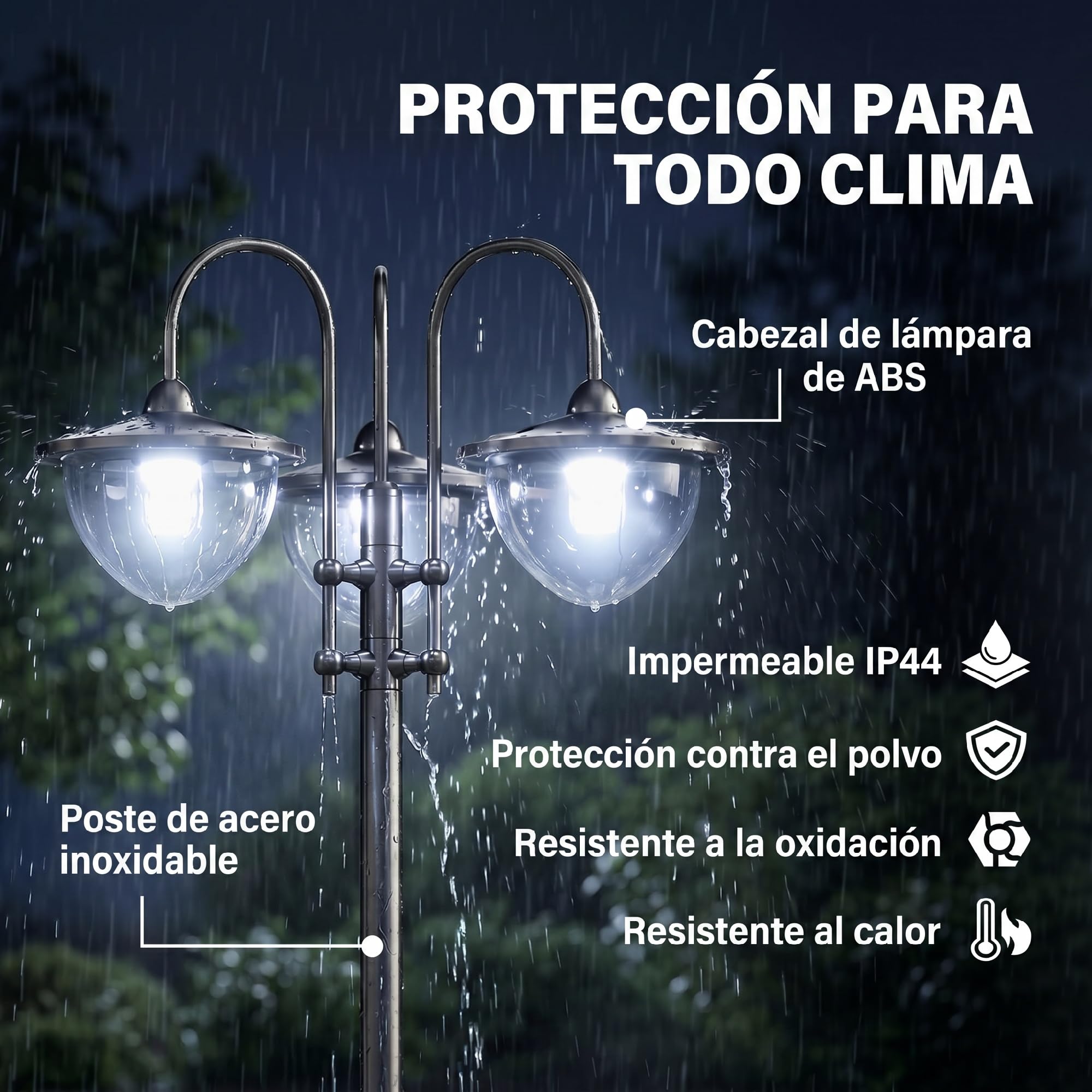 Outsunny Farol Solar de Jardín con 18 Luces LED Blanca Fría 6000K Impermeable IP44 Sensor de Noche y Base de Maceta Farola de Exterior para Camino Terraza Patio 60x55x189 cm Negro