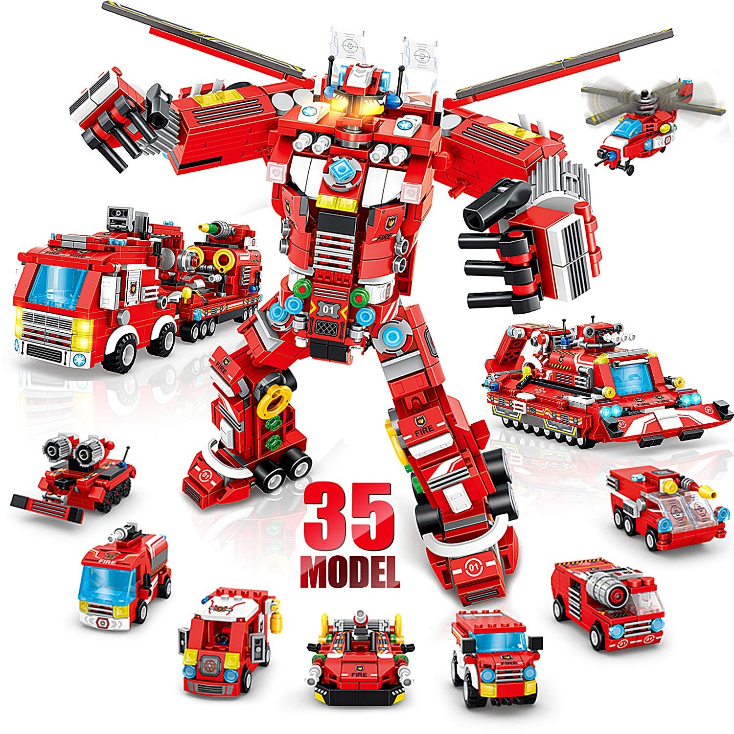 Fire Robot STEM Building Toys, 836 PCS Creative Construction Truck Blocks Toys, 35 in 1 STEM Educational Building Bricks City Fire Rescue Vehicles Kit Gift for Kids for Boys Age 6+ Year Old