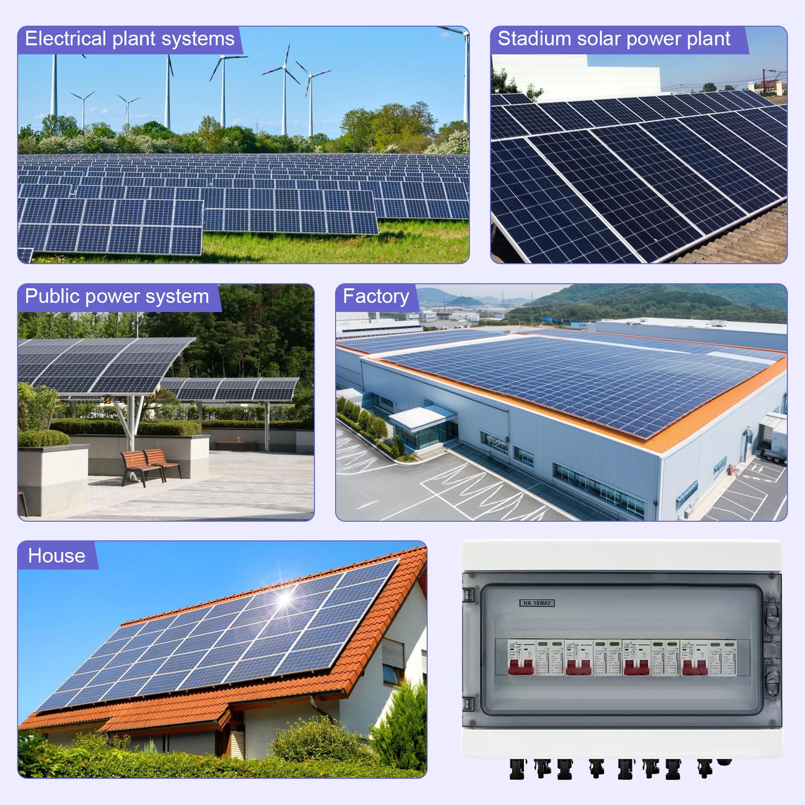 Protección Contra Sobretensiones Fotovoltaica, Disyuntor CC 40 A/1000V, (4 in 4 Out) Disyuntor de Protección contra Rayos, Caja de Conexión Solar Fotovoltaica IP65 a Prueba de Agua