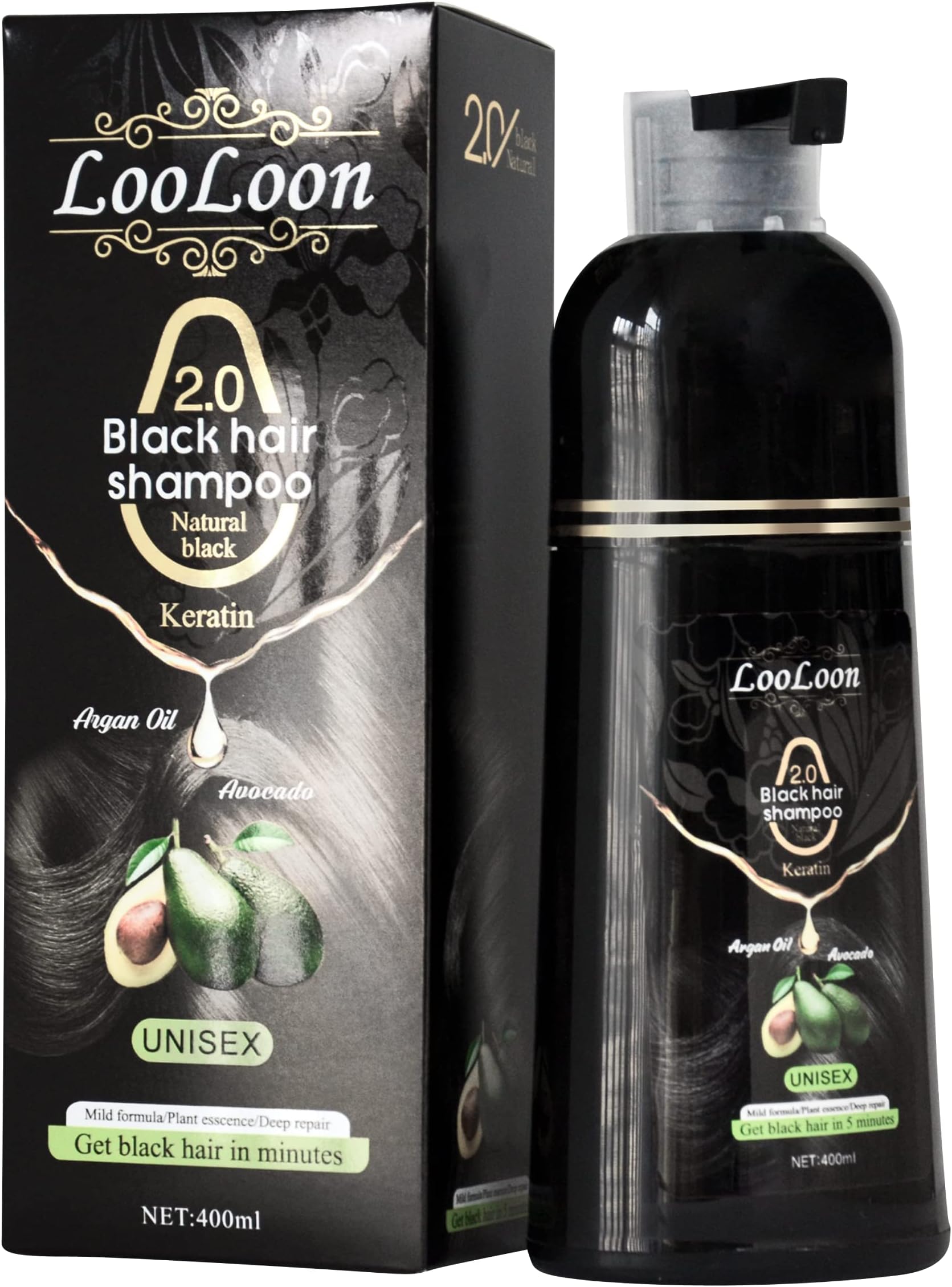 Black Hair Dye Shampoo for Men and Women, 400ml: Permanent Black Hair Dye Shampoo for dark hair with Natural ingredients, Ammonia-free black hair dye shampoo