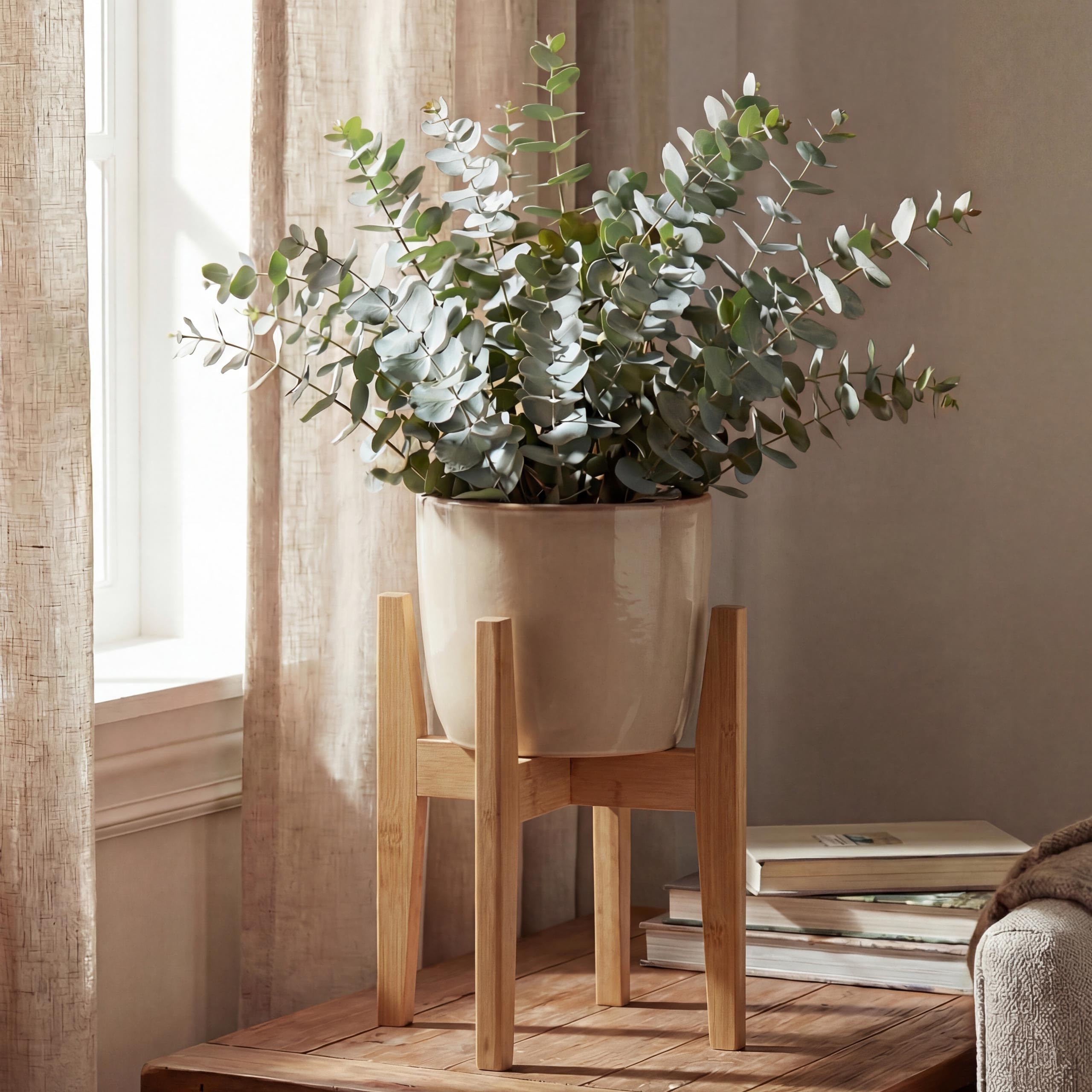 Mendler Bambus Pflanzenständer HWC-Q31, Blumenständer Blumentopfständer Blumenhalter, verstellbar 30x27-37cm - Natur