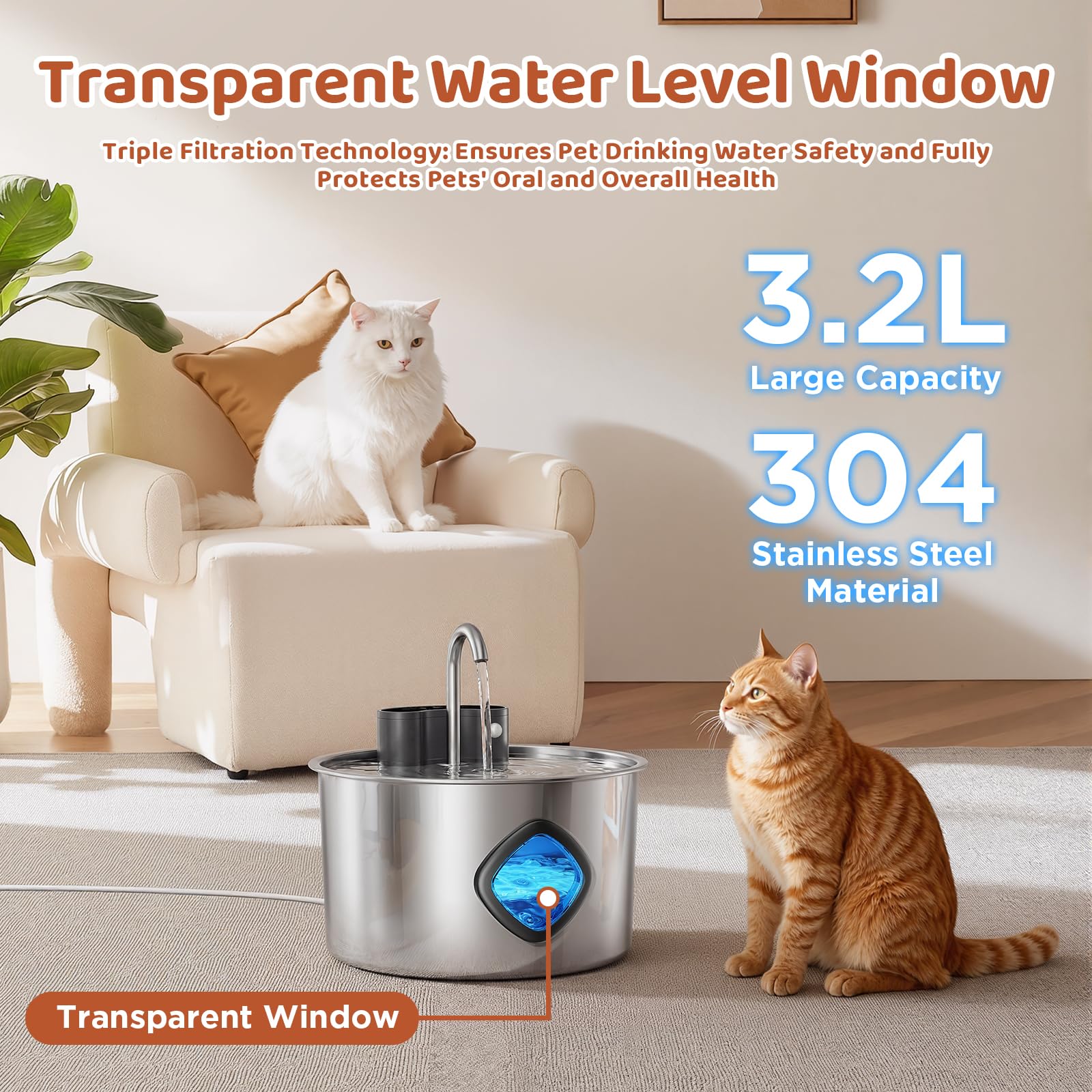 Pet Water Fountain Pump Replacement - Quiet Operation, High Efficiency - Compatible with 2.2L/3L/3.2L/3.5L Stainless Steel Cat & Dog Water Fountains - image 2