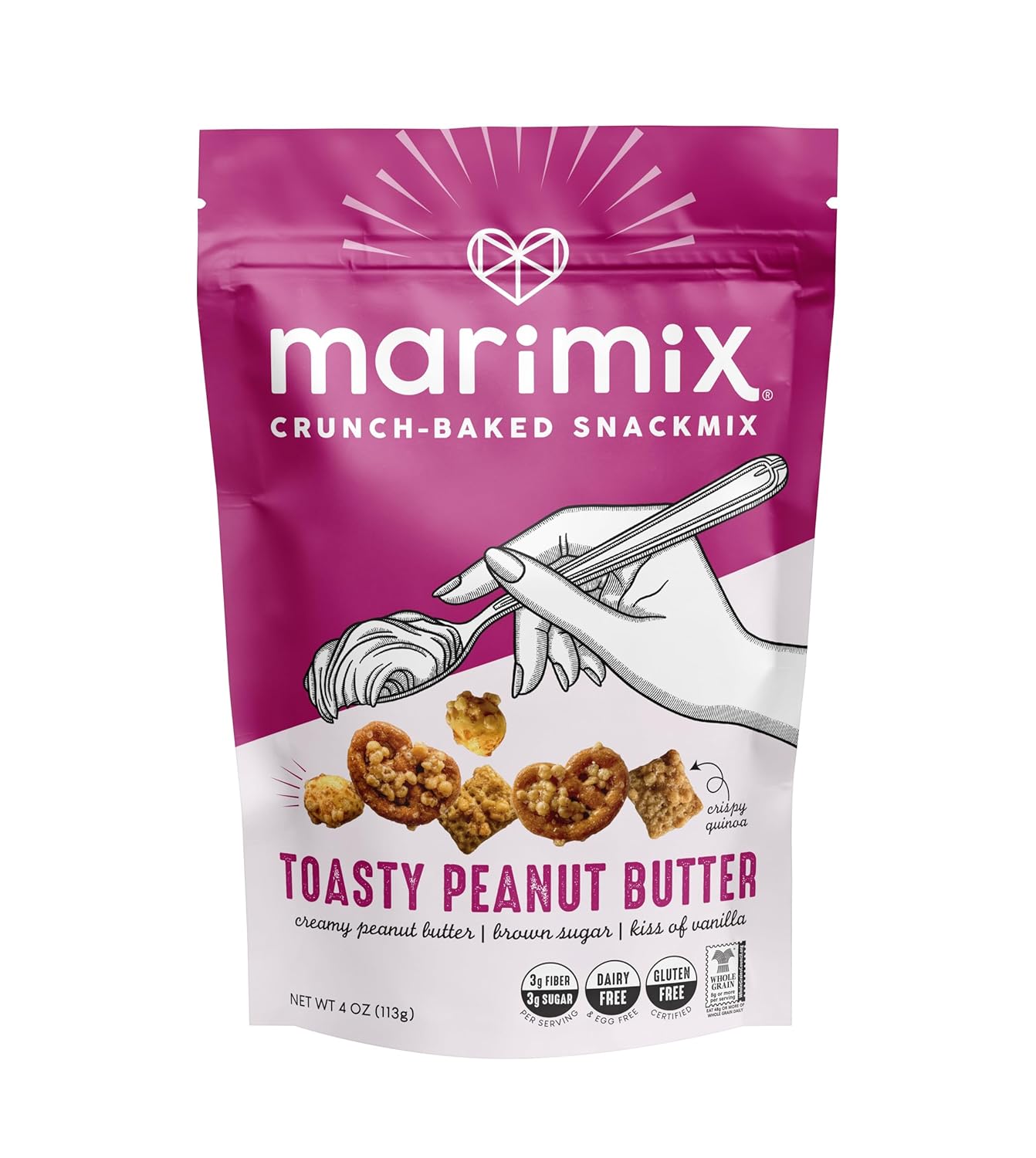 Marimix Snack Mix | Toasty Peanut Butter 3 Pack | Crunch Baked Sweet & Salty Savory Plant Based Naturally Gluten Free Whole Grain Fiber Charcuterie Pretzel Trail Party Mix | No Artificial Ingredients