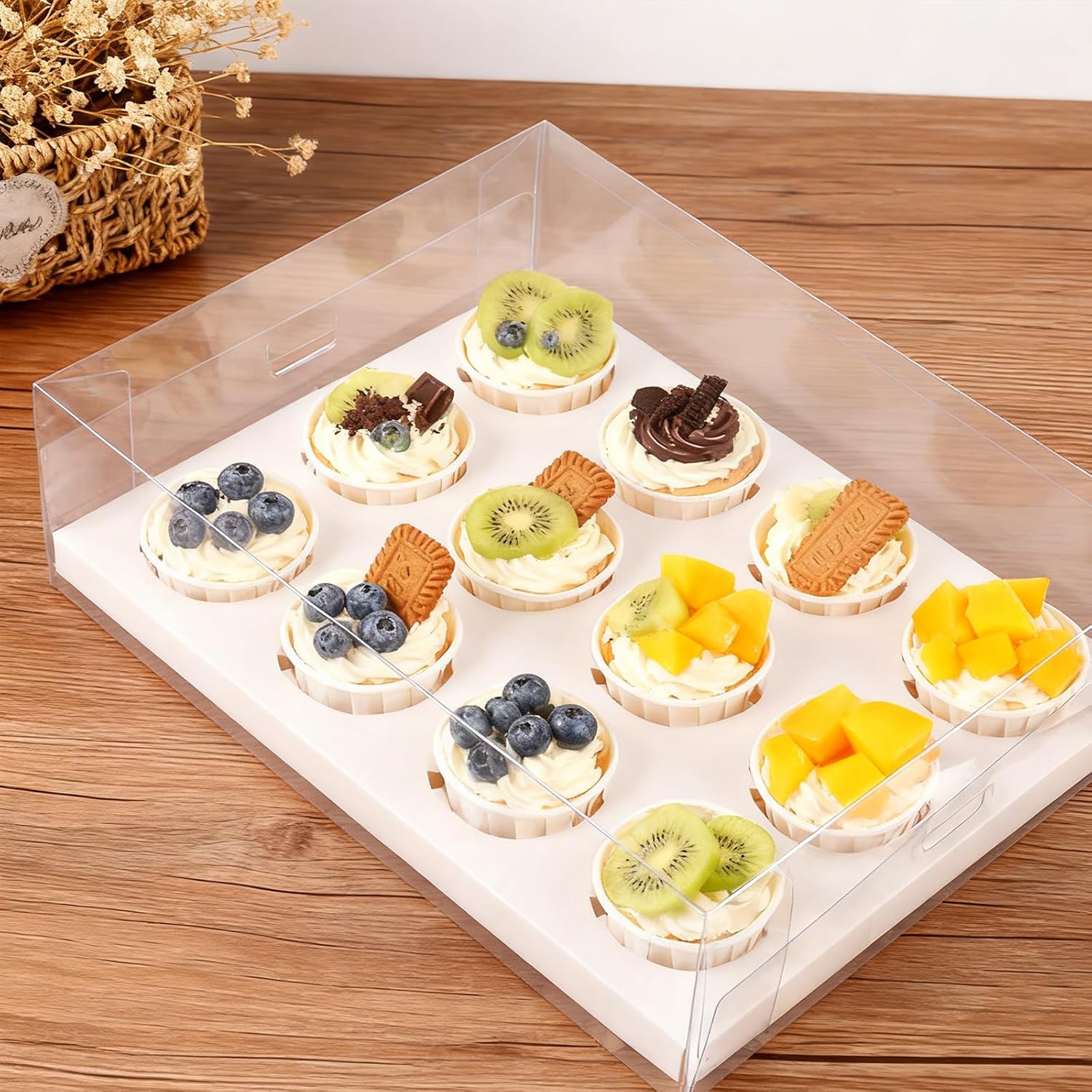 HOZEON 12 Pack Clear Cupcake Boxes 12 Count, Plastic Dessert Cupcake Containers for Cookies, Muffins and Pastries (12 Count)