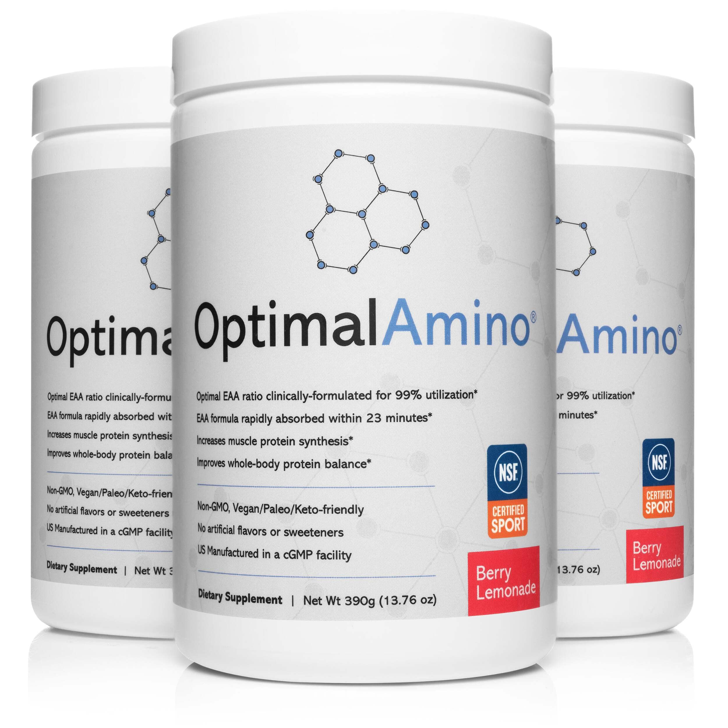 OptimalAmino® Elite Bundle (3 Months) Best Pre/Post Workout Recovery Drink, 99% Utilization Essential Amino Acid Supplement, NSF Certified for Sport® Certified
