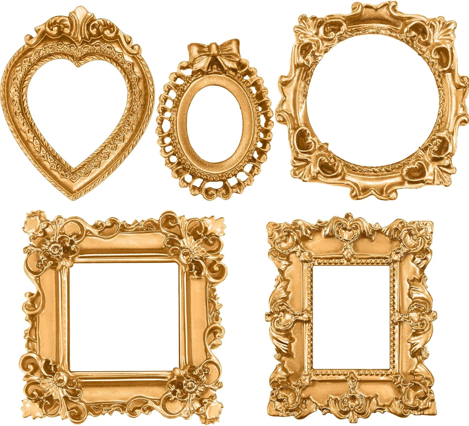 Vicenpal 120 Pcs Vintage Mini Picture Frames Baroque Antique Small Resin Jewelry Display Table Frame for Christmas DIY Photo Holiday Party Decoration (Gold)