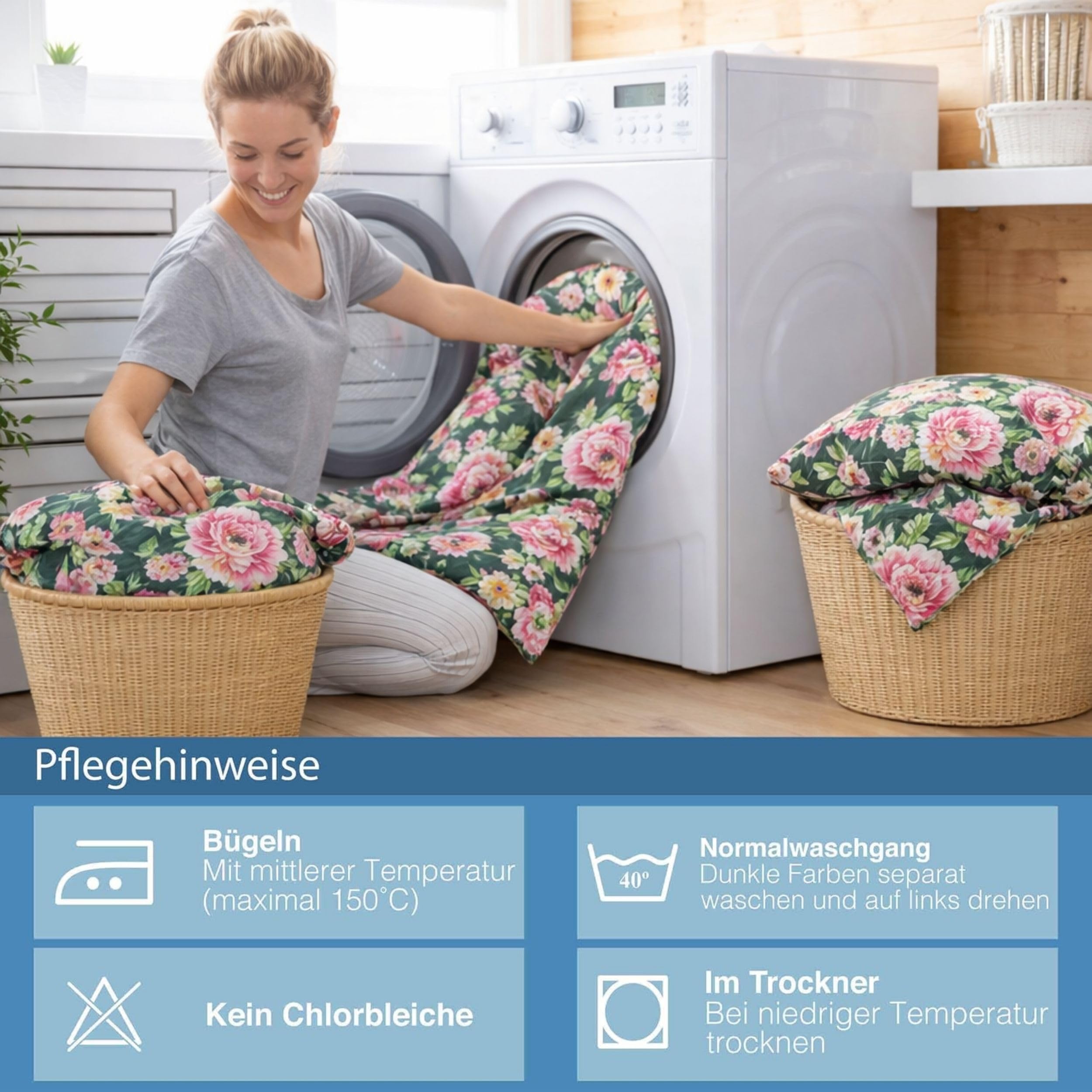 ZIRVEHOME Bettwäsche 200x220 cm 3-teilig – 100% Baumwolle Renforcé, Dunkelgrün Floral Blumen Design, Atmungsaktiv & Hautfreundlich, Bettbezug 200x220 + Kissenbezug 80x80. Grün Garden V1