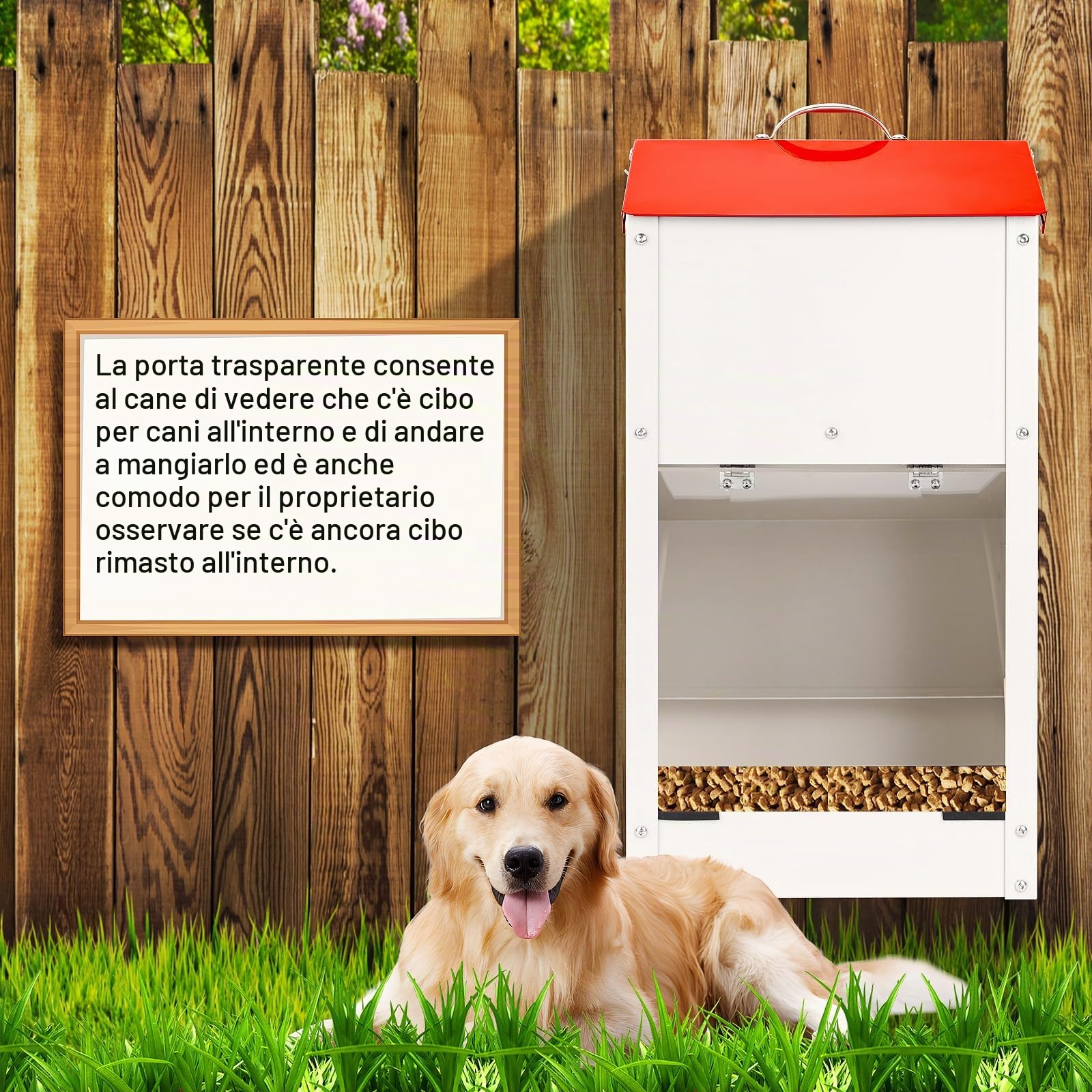 Mangiatoia Automatica Per Cani All'Aperto - Capacità 25 Libbre, Scivolo a Gravità, Per Cani di Grossa Taglia, Da Viaggio