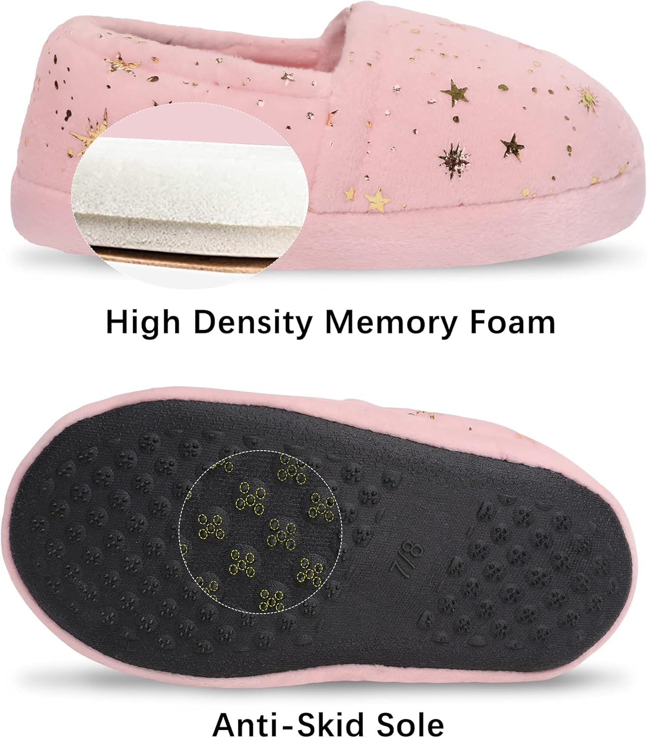 Bigwow Girls House Slippers Cozy Memory Foam Indoor Outdoor Shoes with Non-Slip Sole Star Print for Toddler Little Kids (Pink/Navy Blue) - Image 5