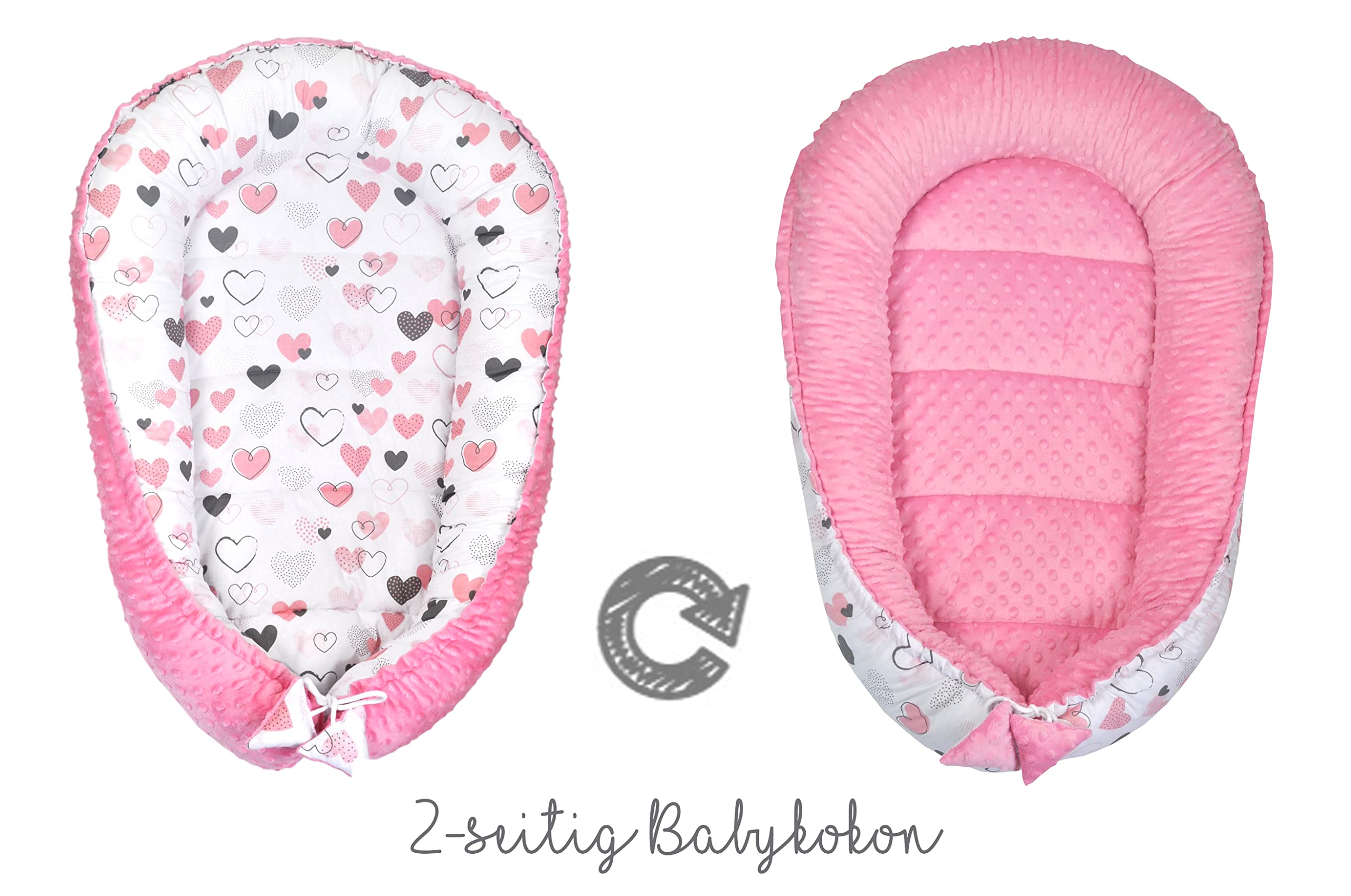 PIMKO Riduttore lettino Nido per Neonato Culla Nido per Neonato 90x60x12cm Baby Nest - cuori rosa