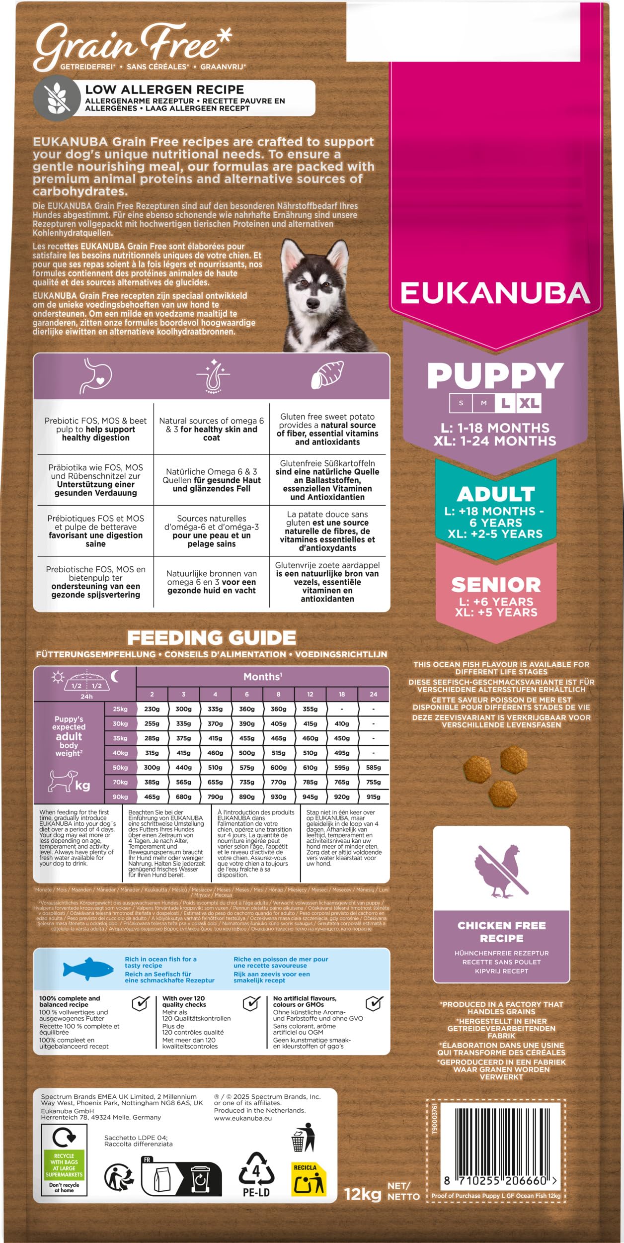 EUKANUBA Cibo secco per Cuccioli senza cereali con pesce per razze di taglia grande - Alimento secco premium privo di cereali per Cani giovani, 12 kg