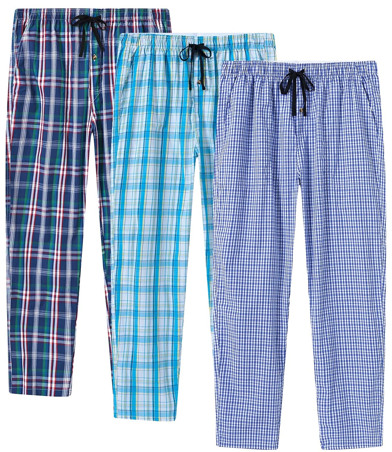 MoFiz Herren Pyjamahose Baumwolle Lange Schlafanzughosen Freizeithose Kariert Loungewear Nachtwäsche mit Seitentaschen