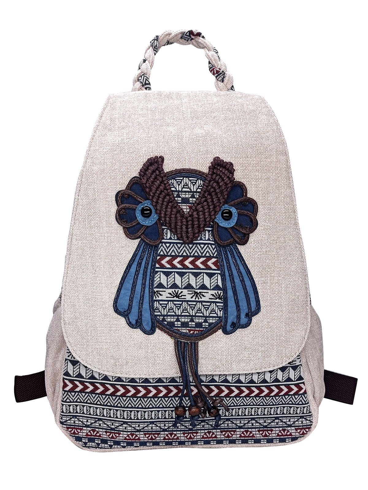 POPUCTSmall Cotton Backpack Fashion Hand Knitting Mini Bag for Women(owl/larger)