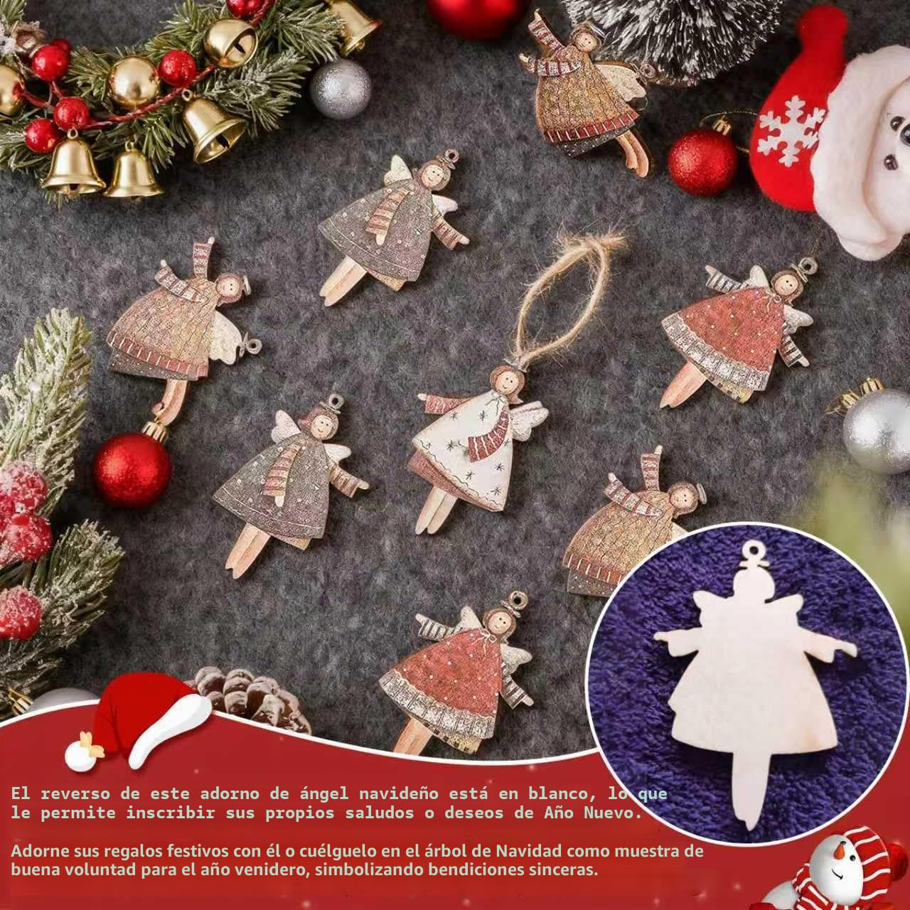 Adornos Árbol Navidad de Madera Ángeles 20 Piezas Decoración Colgante Hogar