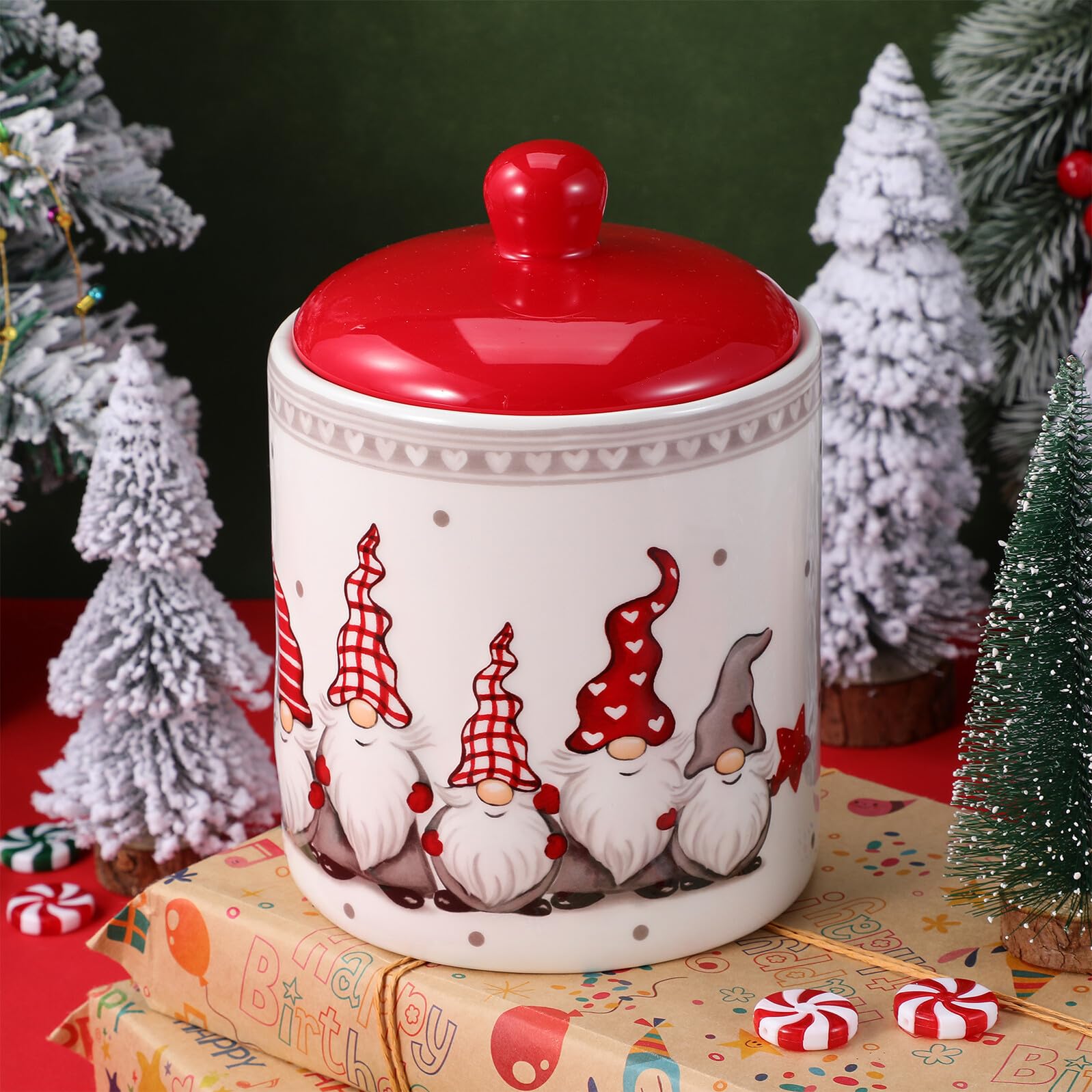 BESPORTBLE Contenitore Portaoggetti Natalizio in Ceramica con Coperchio Sigillato Barattolo per Conservazione Alimenti Secchi come Tè Cereali e Snack Vaso di Stoccaggio Grande per Cucina