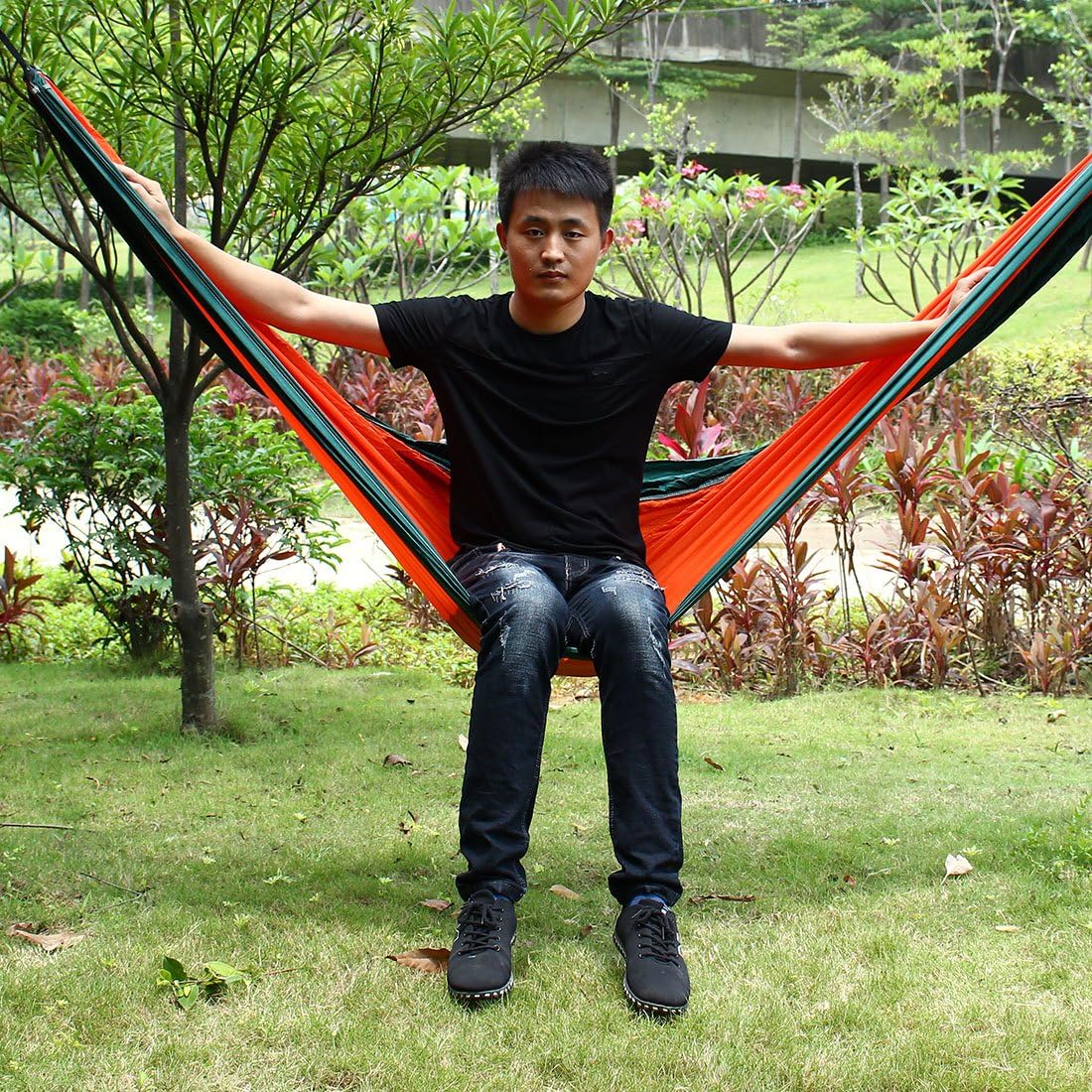 Travel Beach, Yard Household, Courtyard Nylon, Double Nest Swing, Sleeping Bed, Lightweight, Parachute Portable Hanging, Hammock with, Carabiners Orange (id: 14f 253 a8e 5de d87