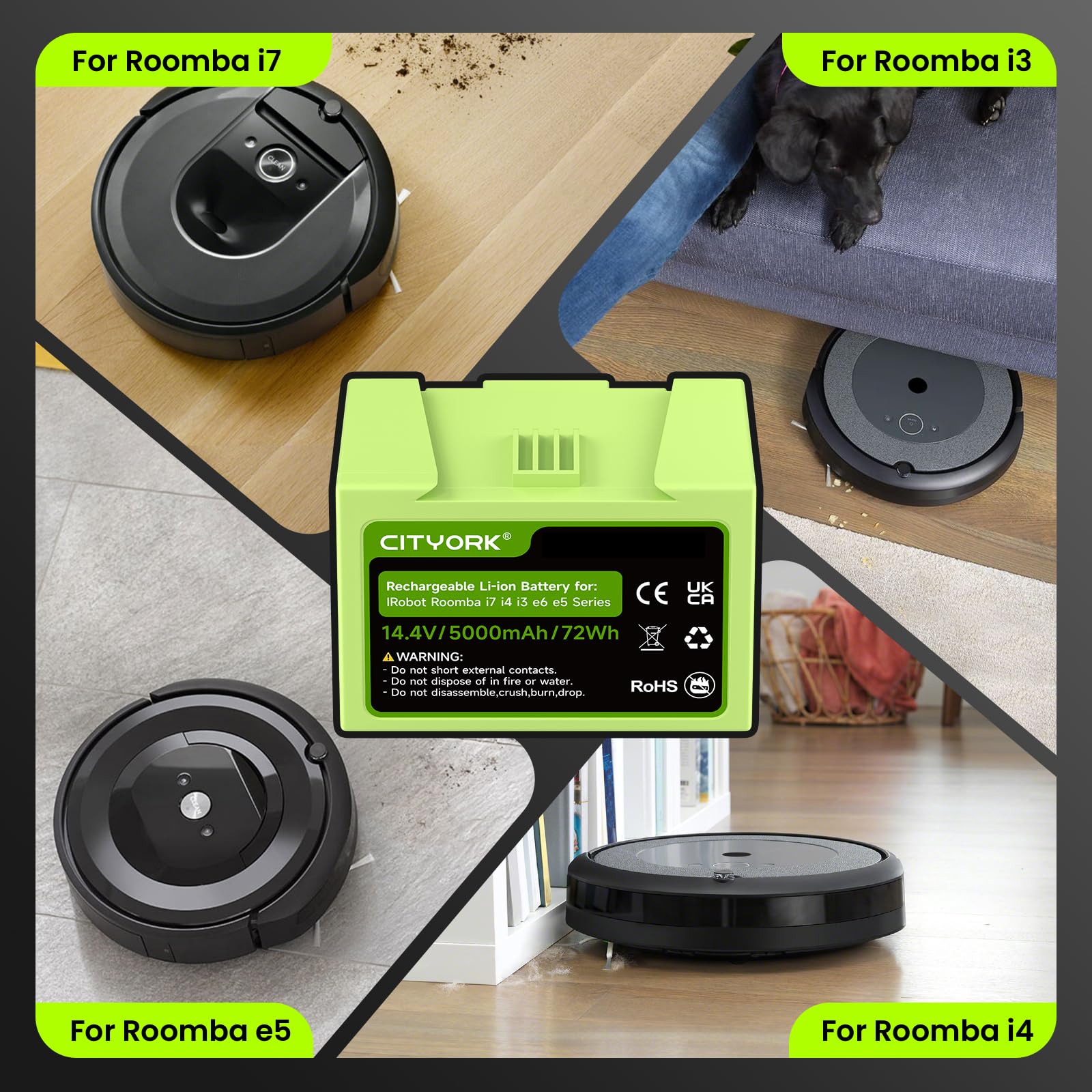 CITYORK 14,4V 5000mAh batteria di ricambio per iRobot Roomba i7/i7+ J7/J7+ i4/i4+ i3/i3+ e5 e6 7550,J7550,J755020,7150, J7150, i7158, i7550,i755020 ABL-D1
