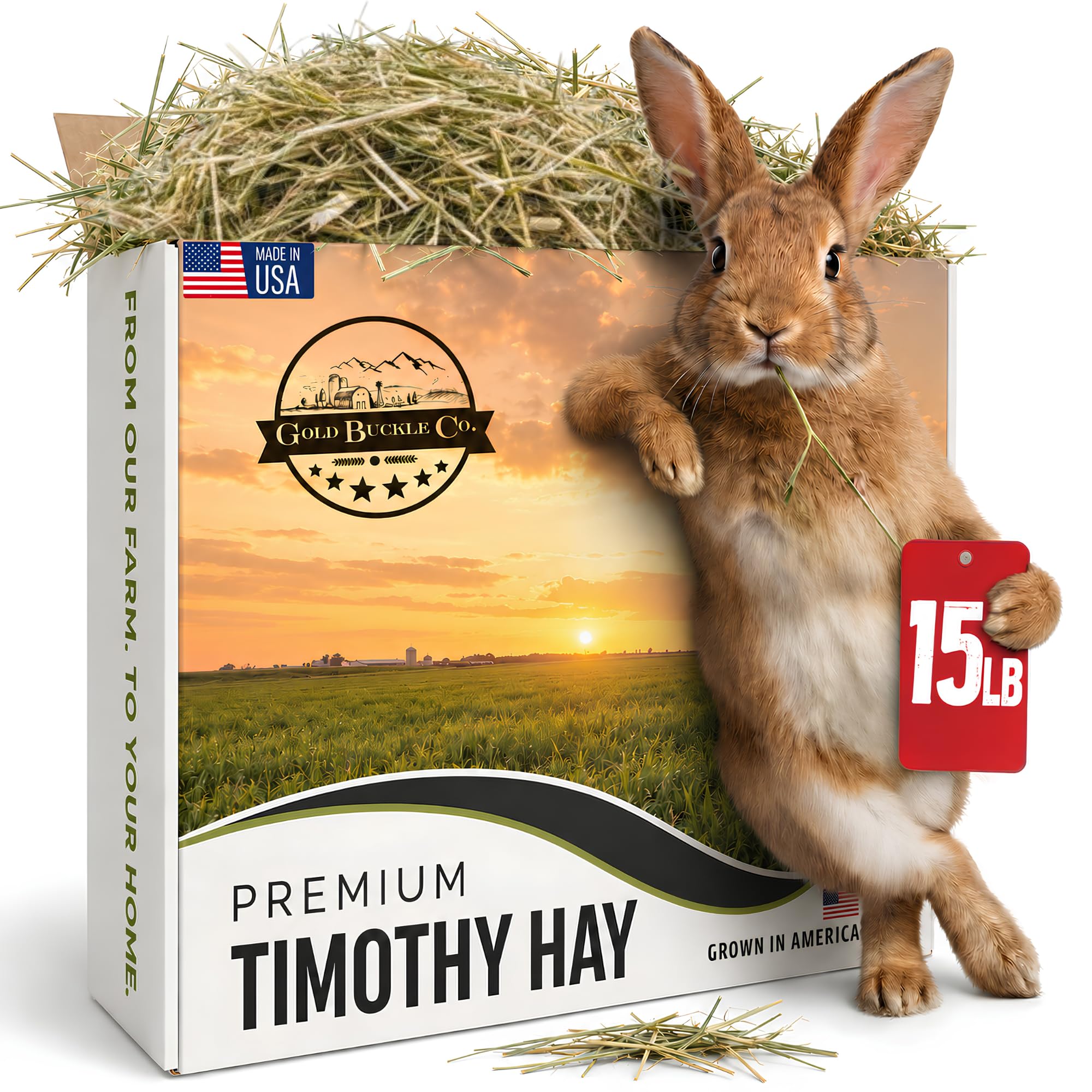 Premium Timothy Hay for Rabbits &amp; Guinea Pigs- All Natural, USA Grown, 15lb