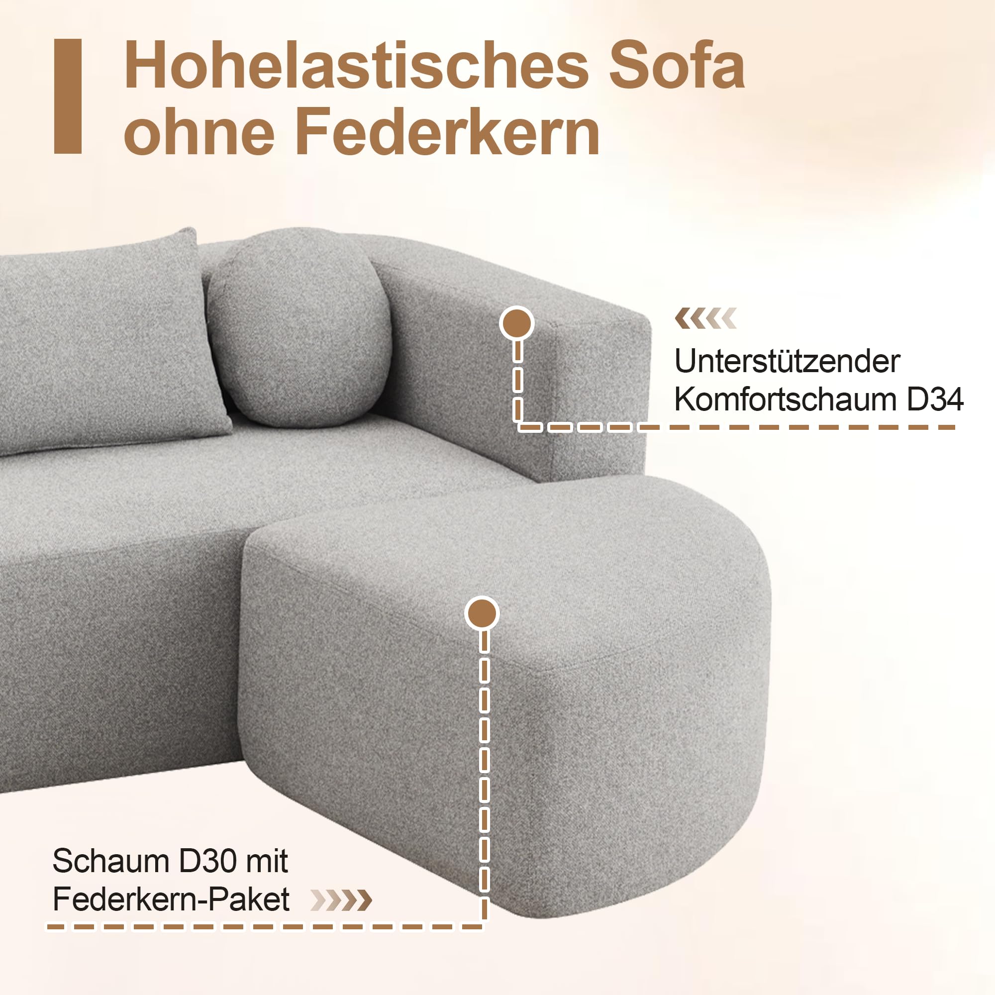 Bladez Cloud Sofa - Divano modulare con funzione sonno, divano letto in ciniglia, divano compresso, seduta profonda, senza montaggio, divano moderno per soggiorno, grigio (grigio)