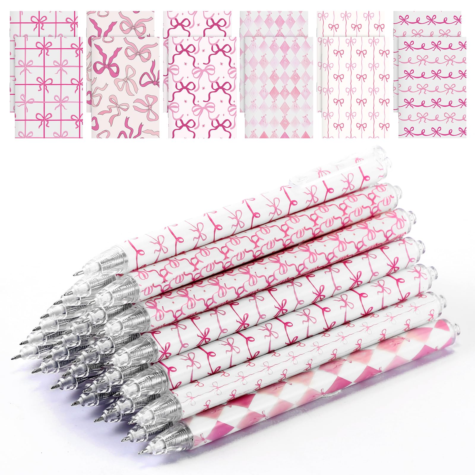 Sinload Lot de 96 blocs-notes de poche avec nœud papillon et stylos à bille, 6 styles de stylos esthétiques, pour la rentrée scolaire, le bureau, cadeau pour fille, étudiante, enseignante