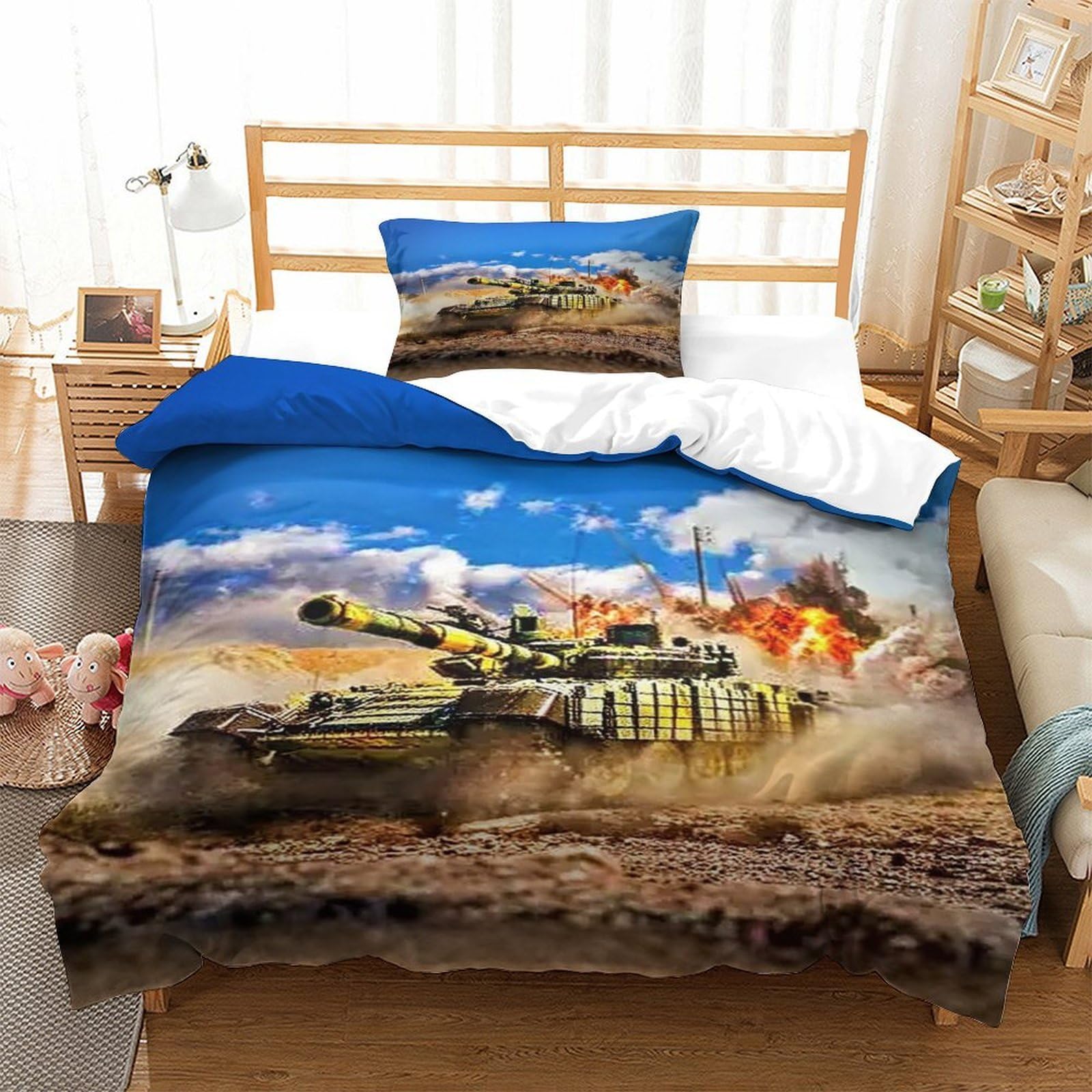 LILIlaobiao WW2 Panther Tank Duvet Cover Single（135x200cm）, Soft Microfiber Bedding Set Tiger I Quilt Cover with Hidden Zipper Closure, 3D Tiger I Printed Comforter