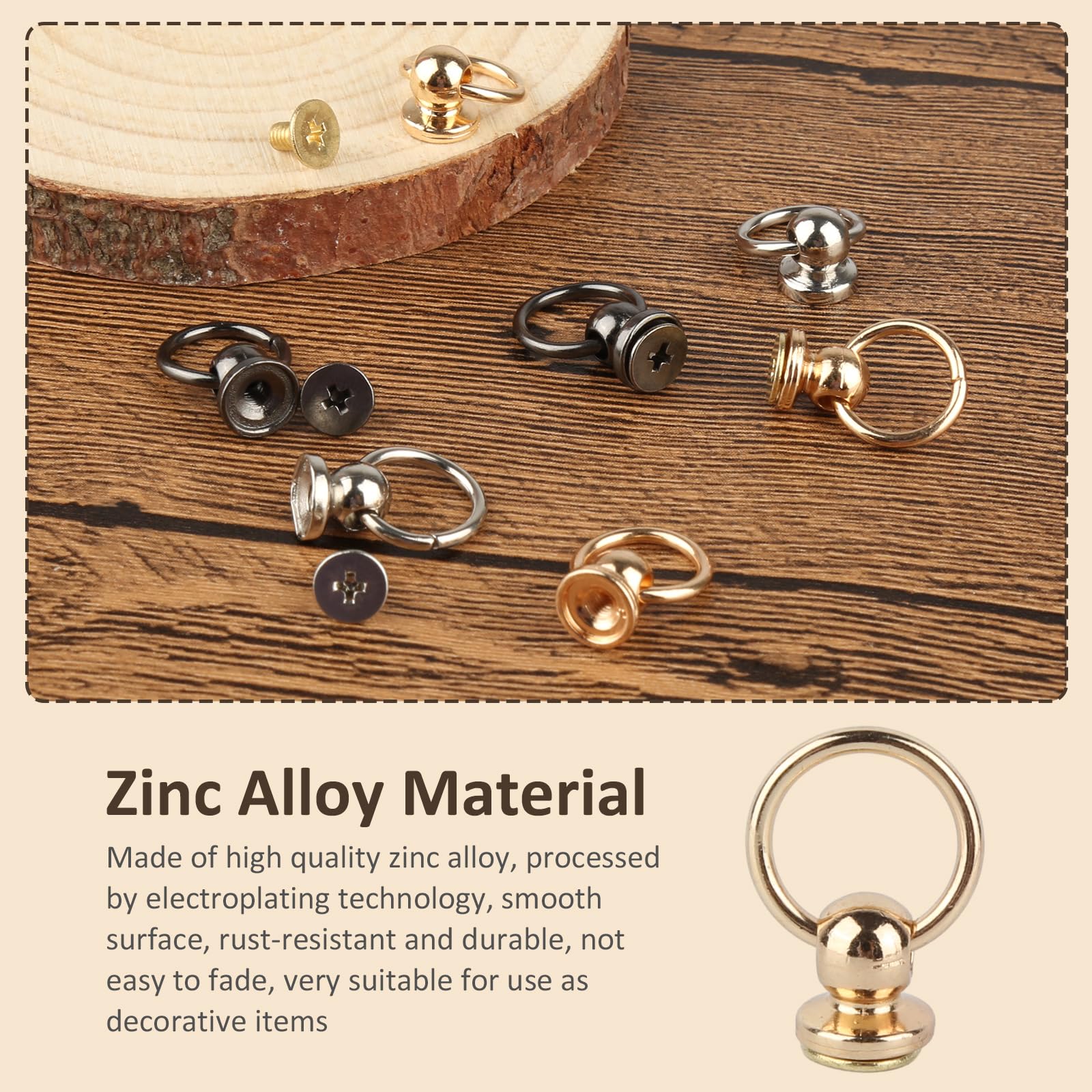 82 Pezzi Rivetti Per Cuoio Con Anello 8mm - Kit Fai Da Te Con Perforatore E Cacciavite, Per Borse E Cinture