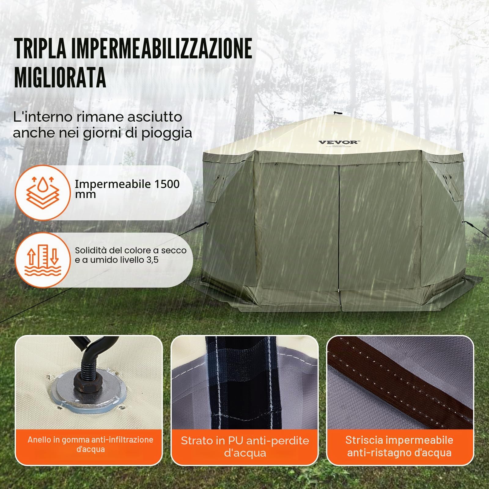 VEVOR Gazebo Pop-Up, Tenda con Schermo Pop-Up, Baldacchino su 6 Lati, Riparo da Sole 6 Panni Antivento Rimovibili Finestre in Rete, con Zanzariera Schermo a Montaggio Rapido 3,66 x 3,66 m Verde