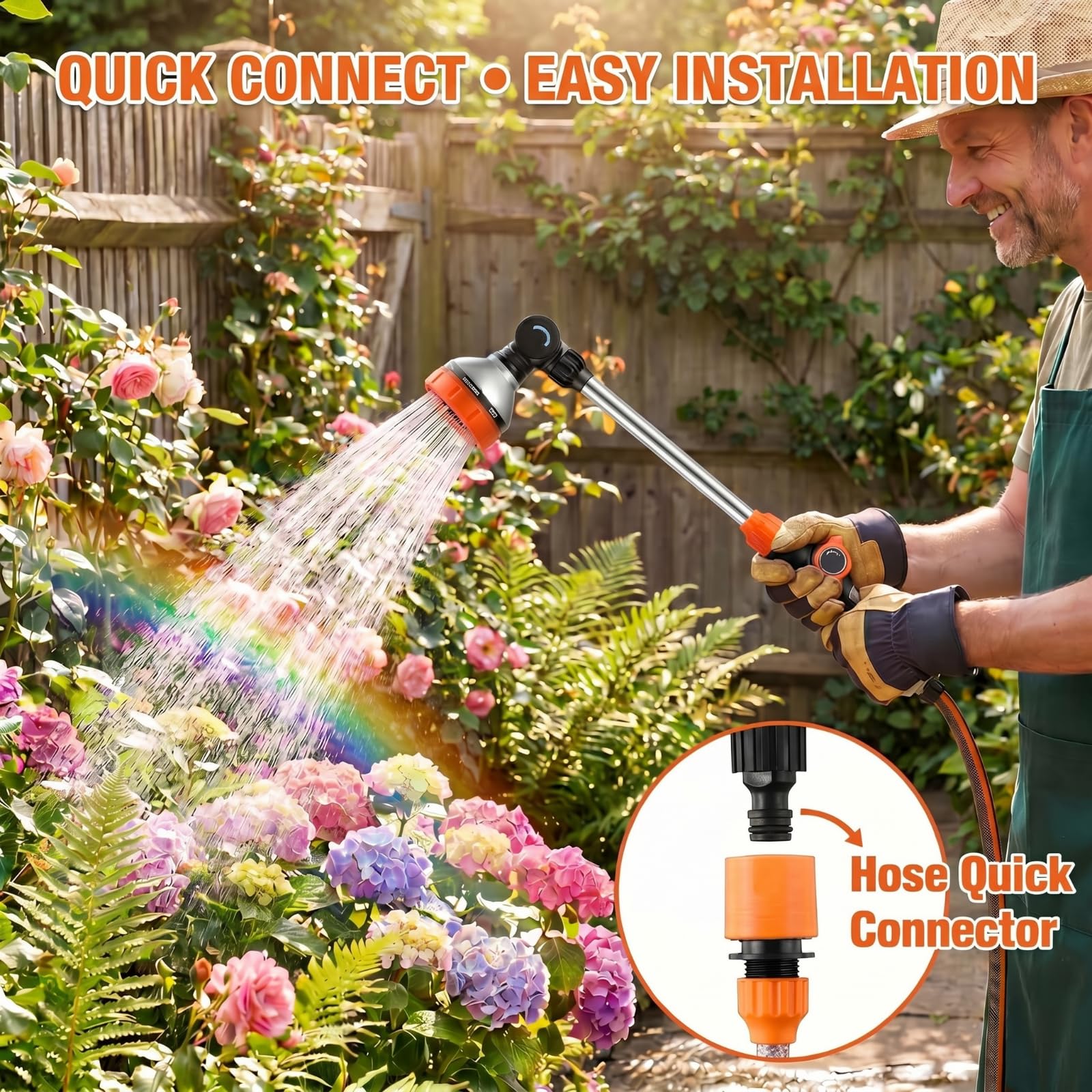 Confezione da 2 bacchette per irrigazione da giardino, 8 modalità, tubo da 3/4 '' con connettore rapido, ugello spruzzatore per giardino, piante, irrigazione agricola, lavaggio auto, ecc (stile
