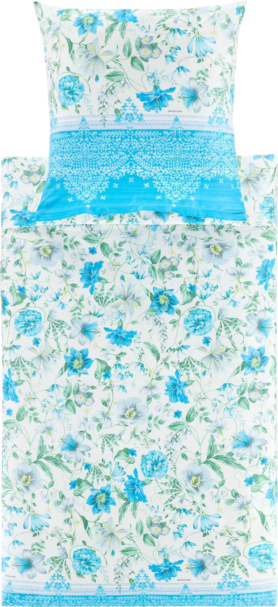 Bassetti Casablanca 9332098 Bed Linen + 1 Pillowcase 100% Cotton Satin Celeste C1 Dimensions: 135 x 200 cm + 1 K 80 x 80 cm