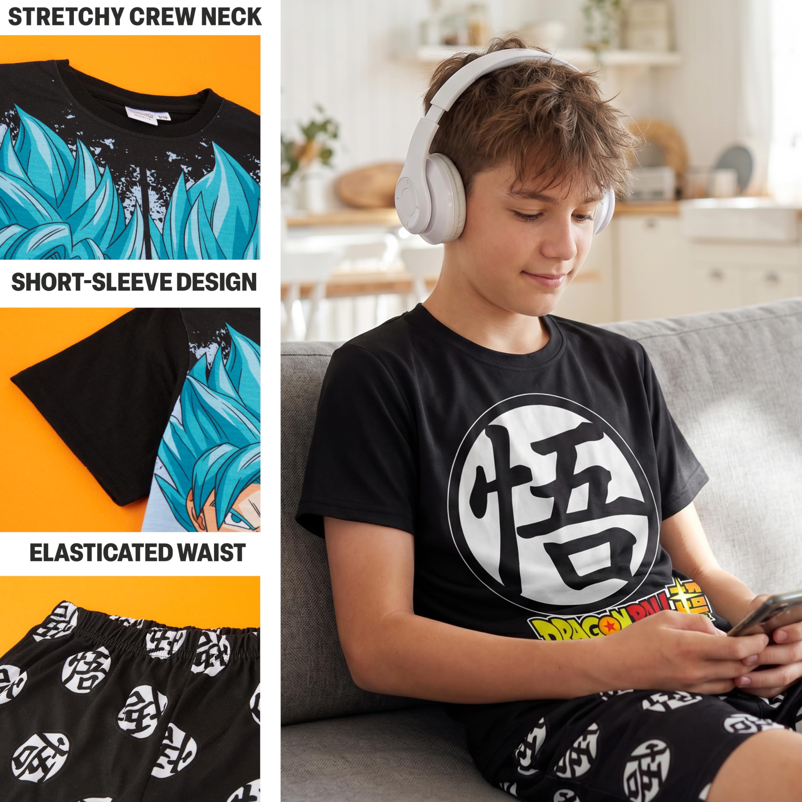 One Piece Dragon Ball Z Pijama Niño Verano 2 Pack 7-14 Años Conjunto Camiseta Manga Corta Pantalones Cortos Regalos