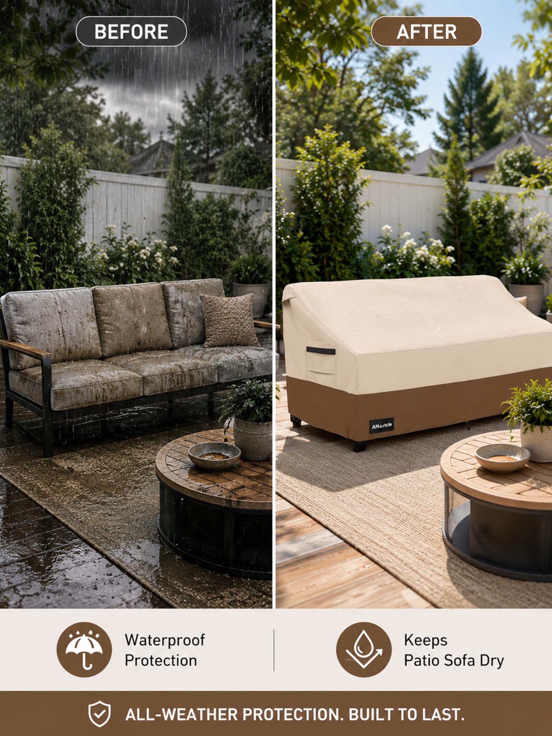 ANartcle Funda para sofá biplaza de patio de 2 plazas, 58 pulgadas de ancho x 32.5 pulgadas de profundidad x 31 pulgadas de alto, funda de sofá para exteriores, 100 % impermeable, resistente, fundas